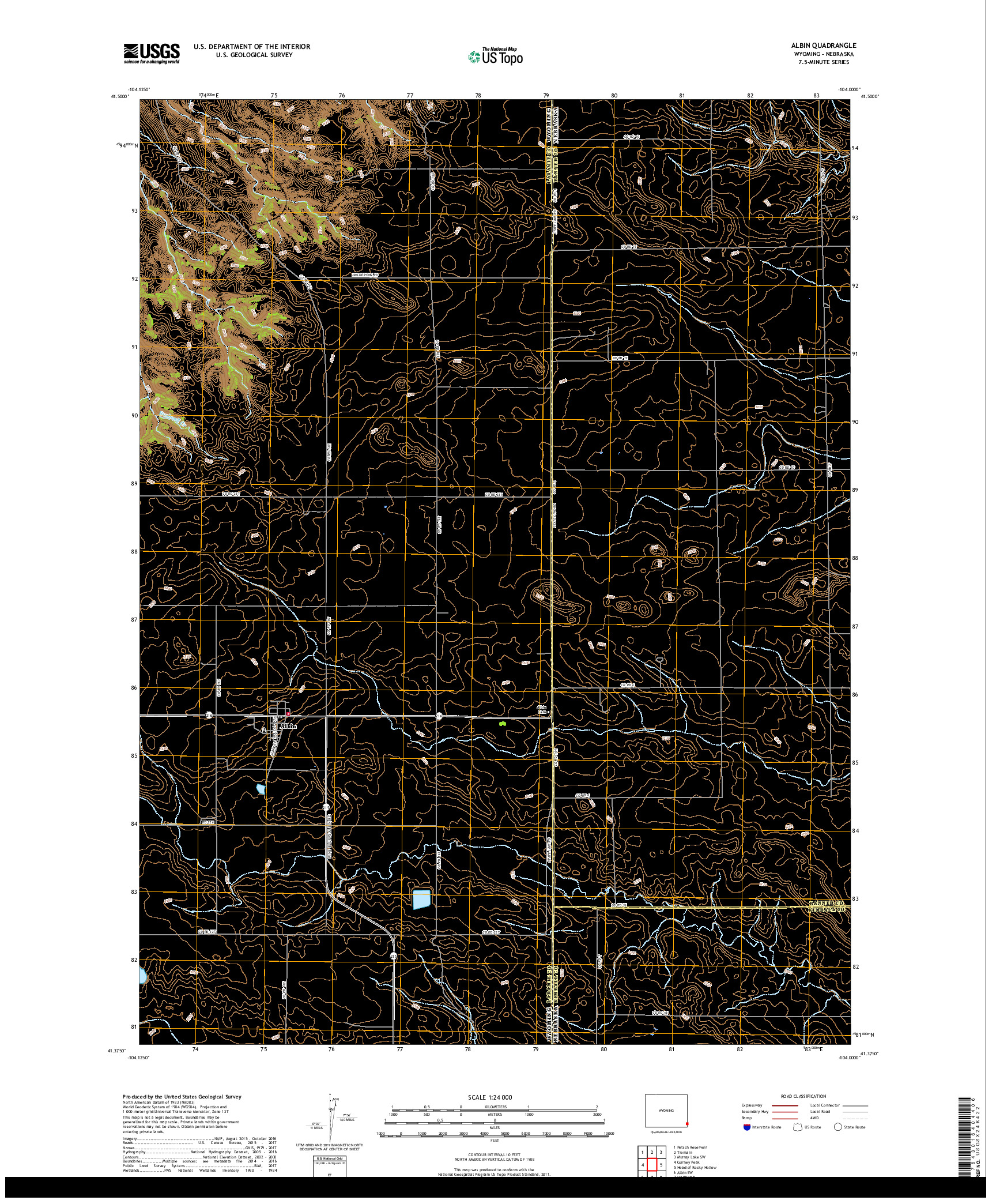 USGS US TOPO 7.5-MINUTE MAP FOR ALBIN, WY,NE 2018