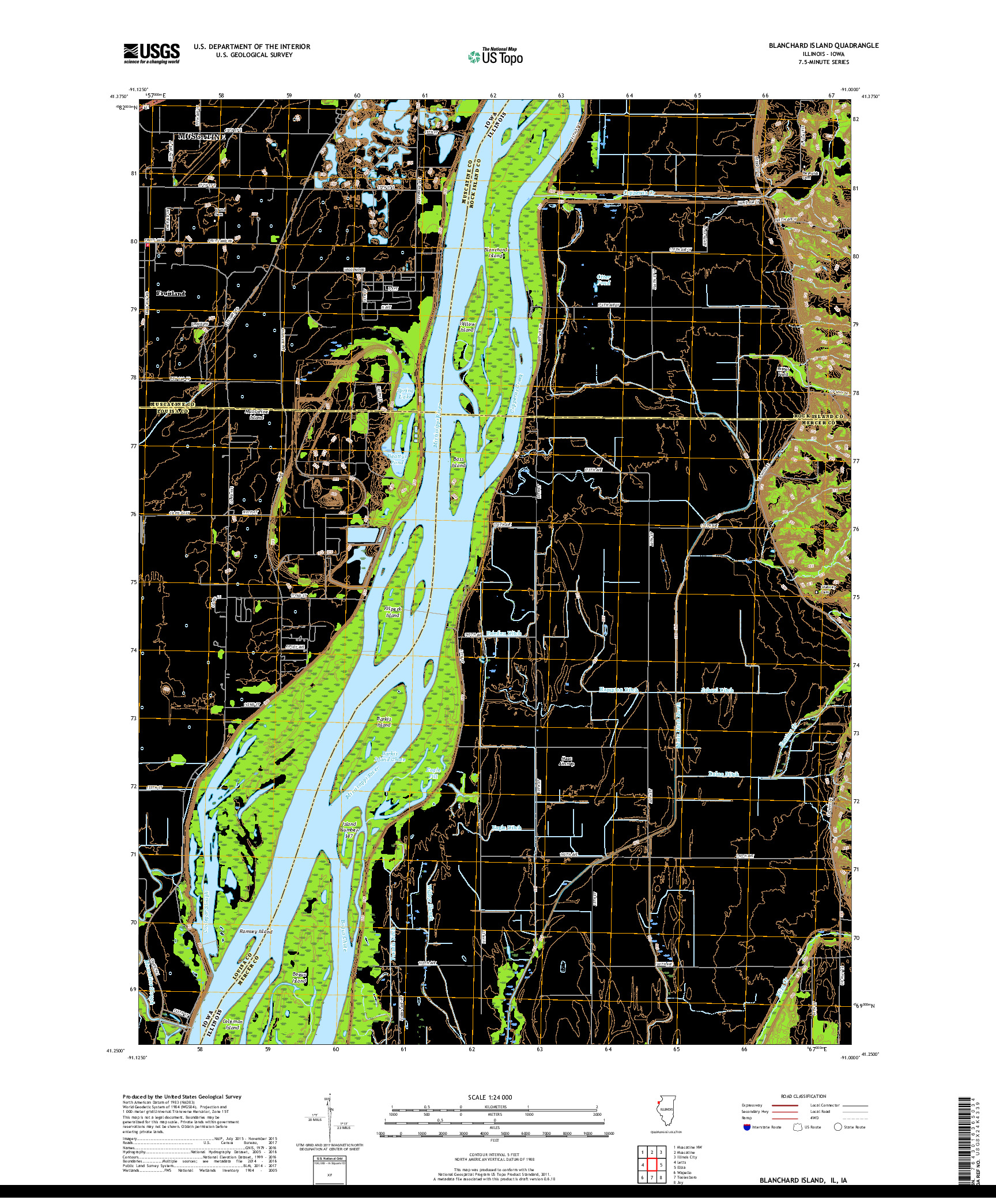 USGS US TOPO 7.5-MINUTE MAP FOR BLANCHARD ISLAND, IL,IA 2018