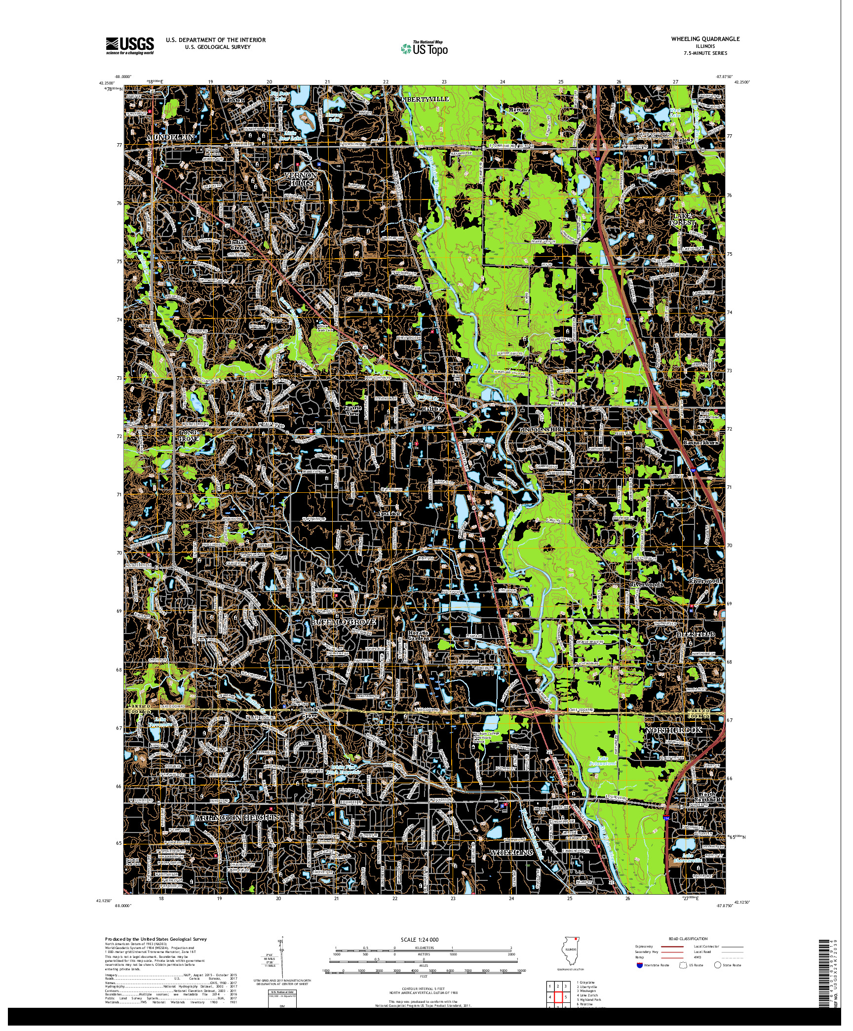 USGS US TOPO 7.5-MINUTE MAP FOR WHEELING, IL 2018