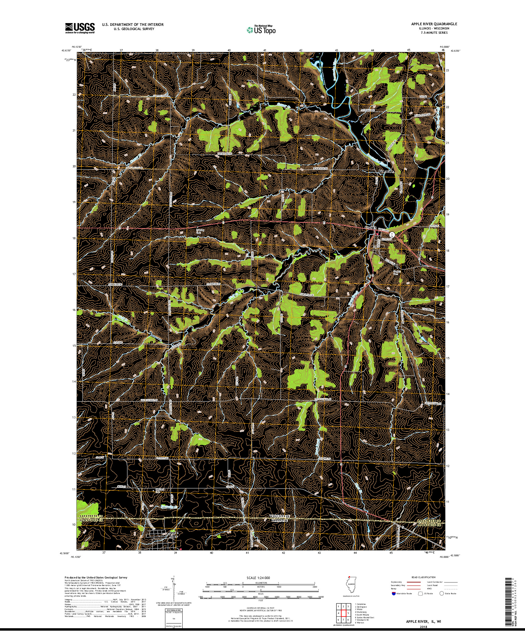 USGS US TOPO 7.5-MINUTE MAP FOR APPLE RIVER, IL,WI 2018