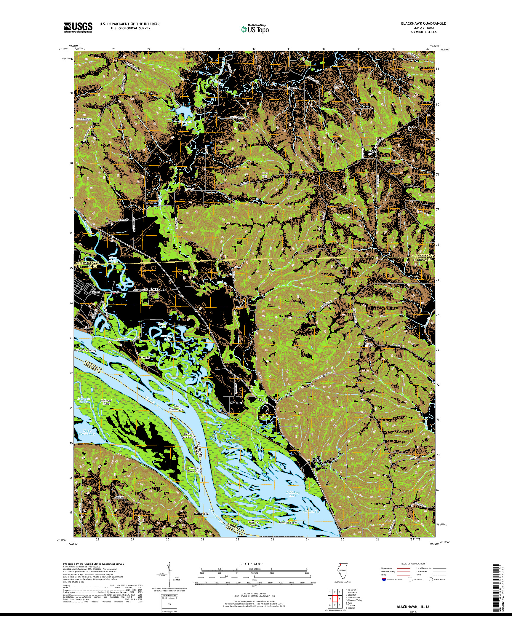 USGS US TOPO 7.5-MINUTE MAP FOR BLACKHAWK, IL,IA 2018