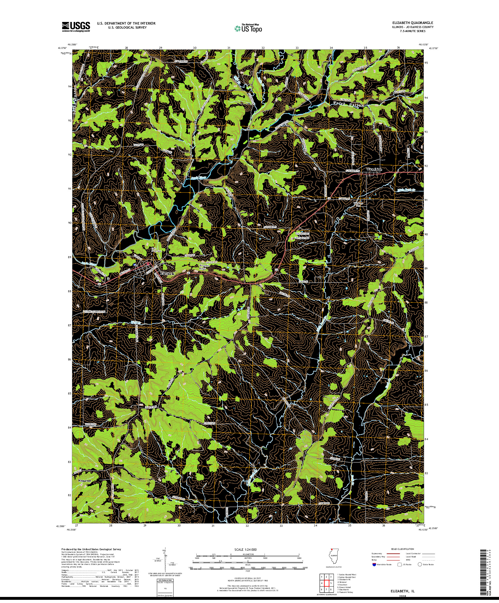 USGS US TOPO 7.5-MINUTE MAP FOR ELIZABETH, IL 2018