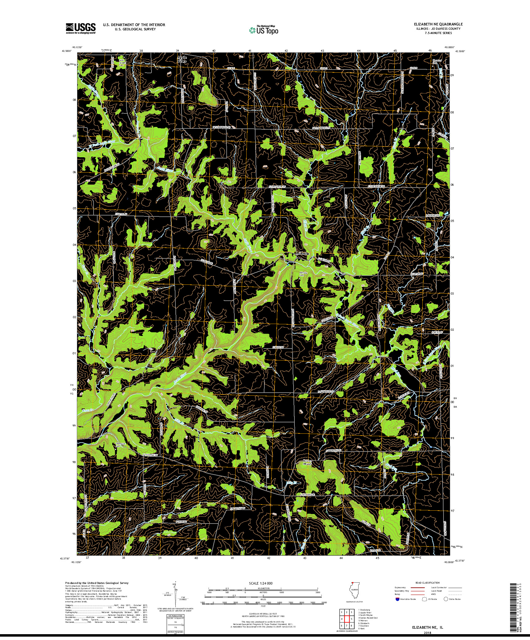 USGS US TOPO 7.5-MINUTE MAP FOR ELIZABETH NE, IL 2018