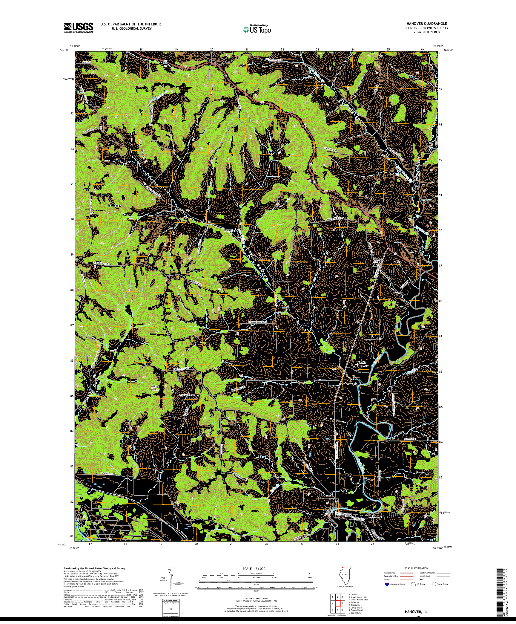 USGS US TOPO 7.5-MINUTE MAP FOR HANOVER, IL 2018