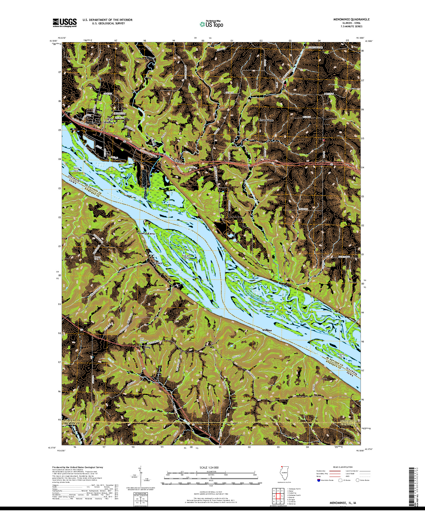 USGS US TOPO 7.5-MINUTE MAP FOR MENOMINEE, IL,IA 2018