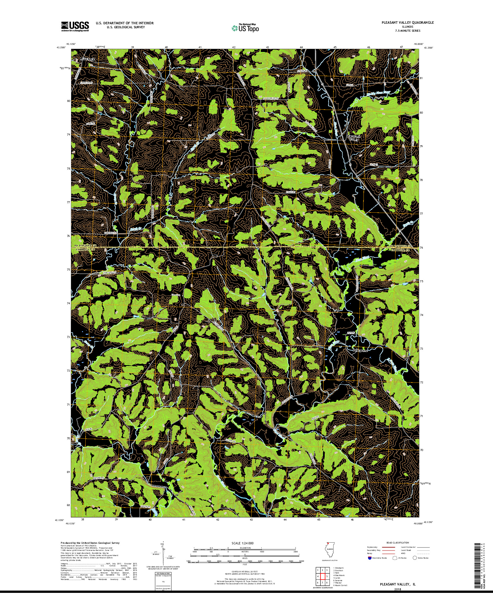 USGS US TOPO 7.5-MINUTE MAP FOR PLEASANT VALLEY, IL 2018