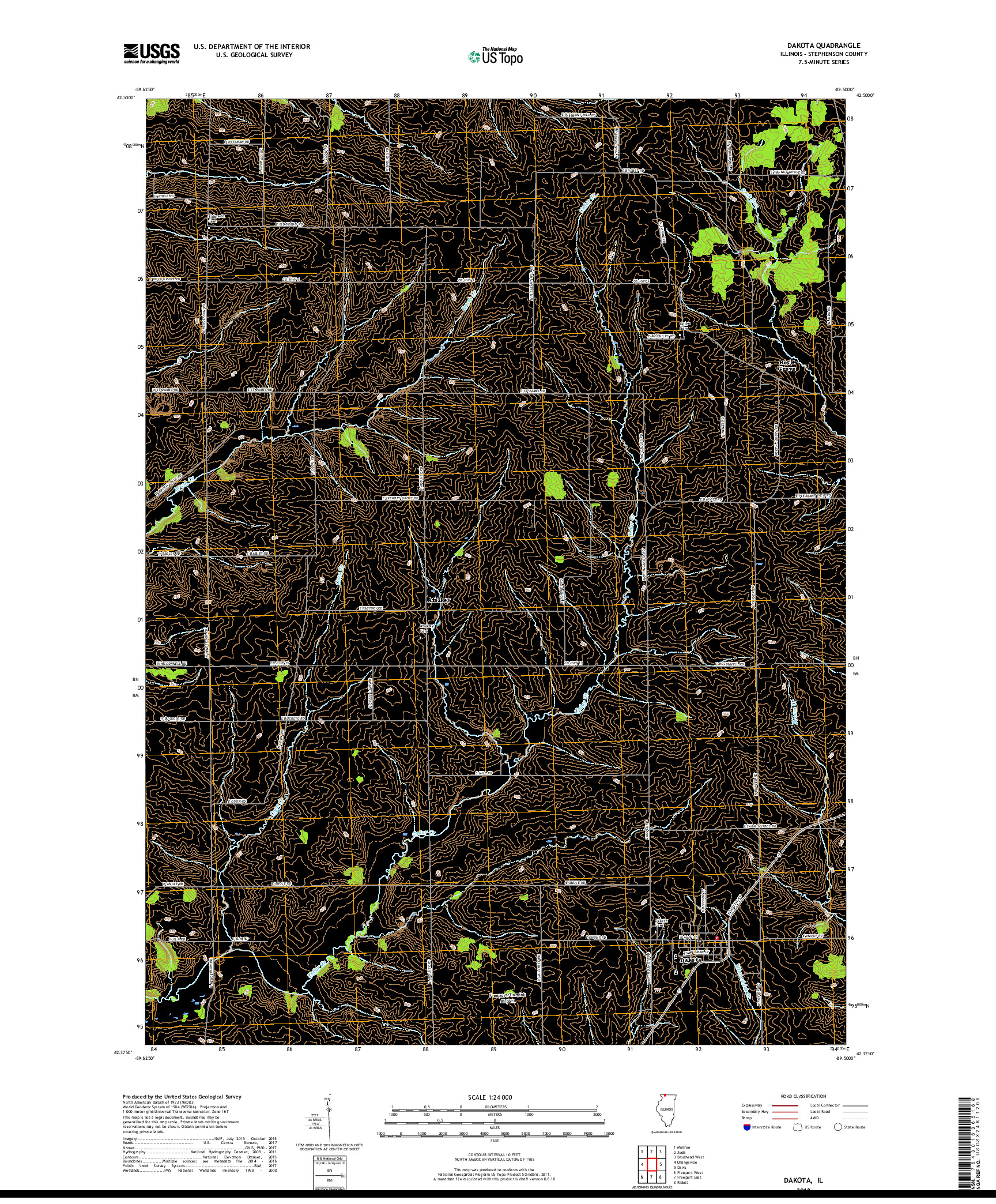 USGS US TOPO 7.5-MINUTE MAP FOR DAKOTA, IL 2018