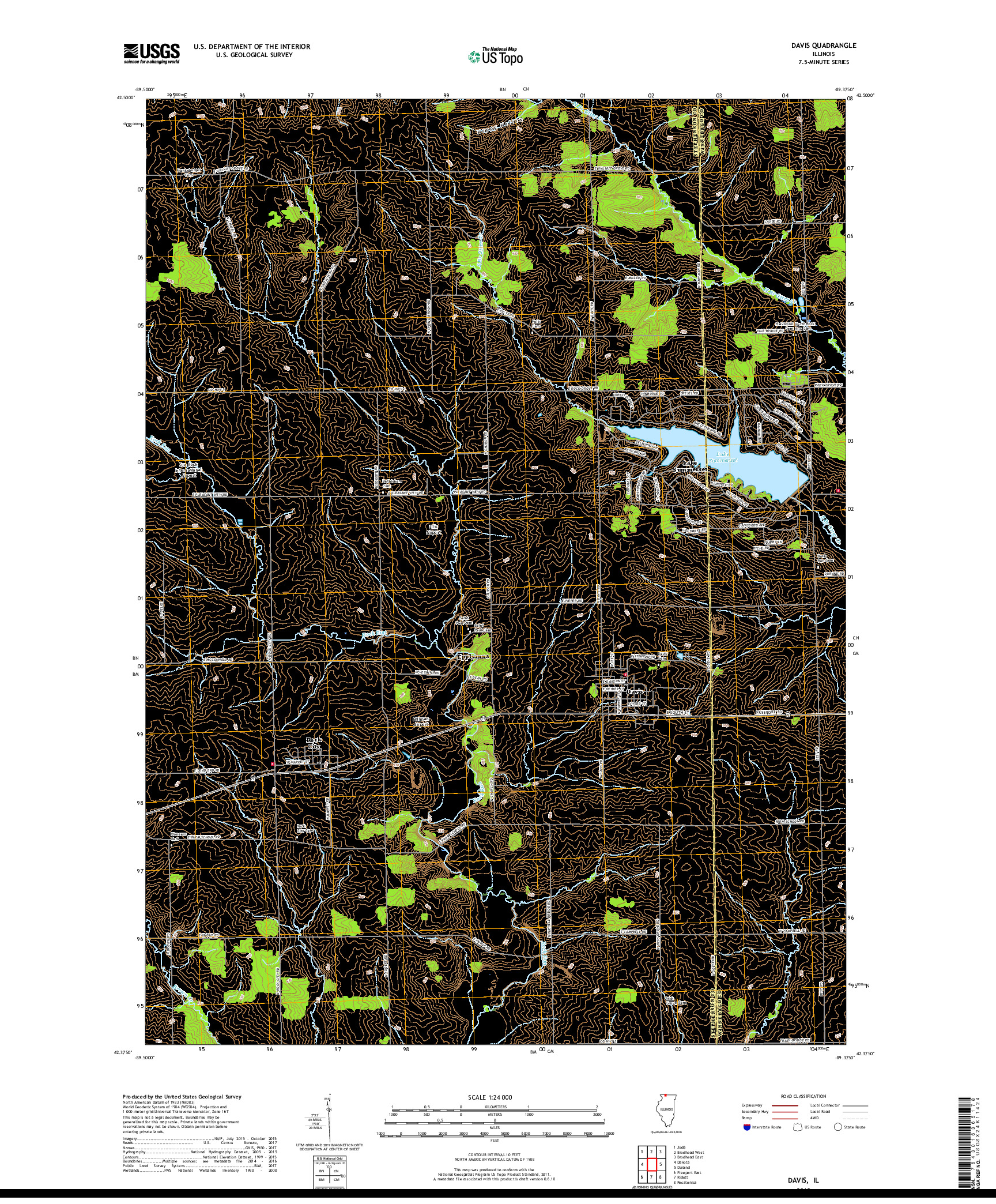 USGS US TOPO 7.5-MINUTE MAP FOR DAVIS, IL 2018