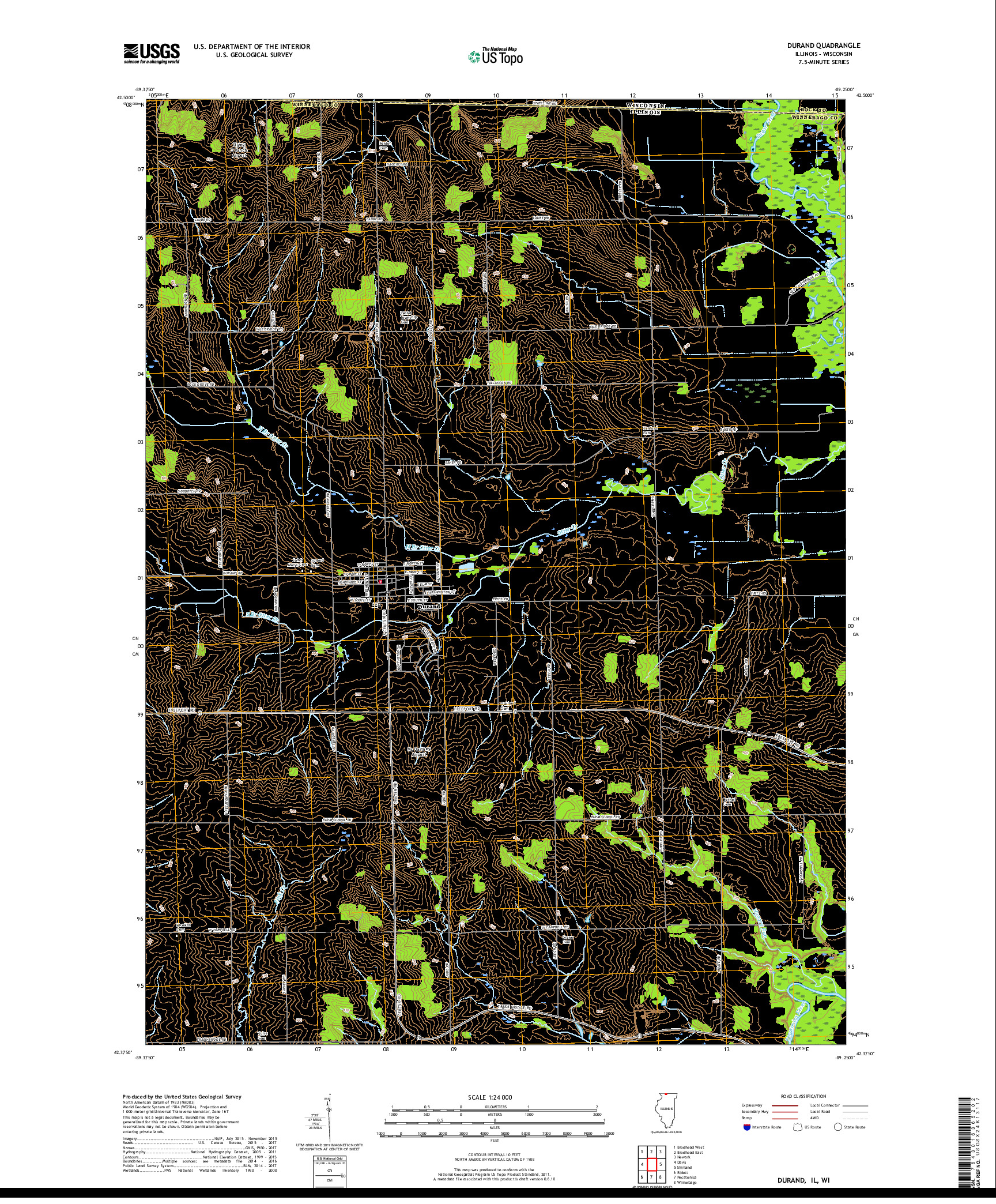 USGS US TOPO 7.5-MINUTE MAP FOR DURAND, IL,WI 2018