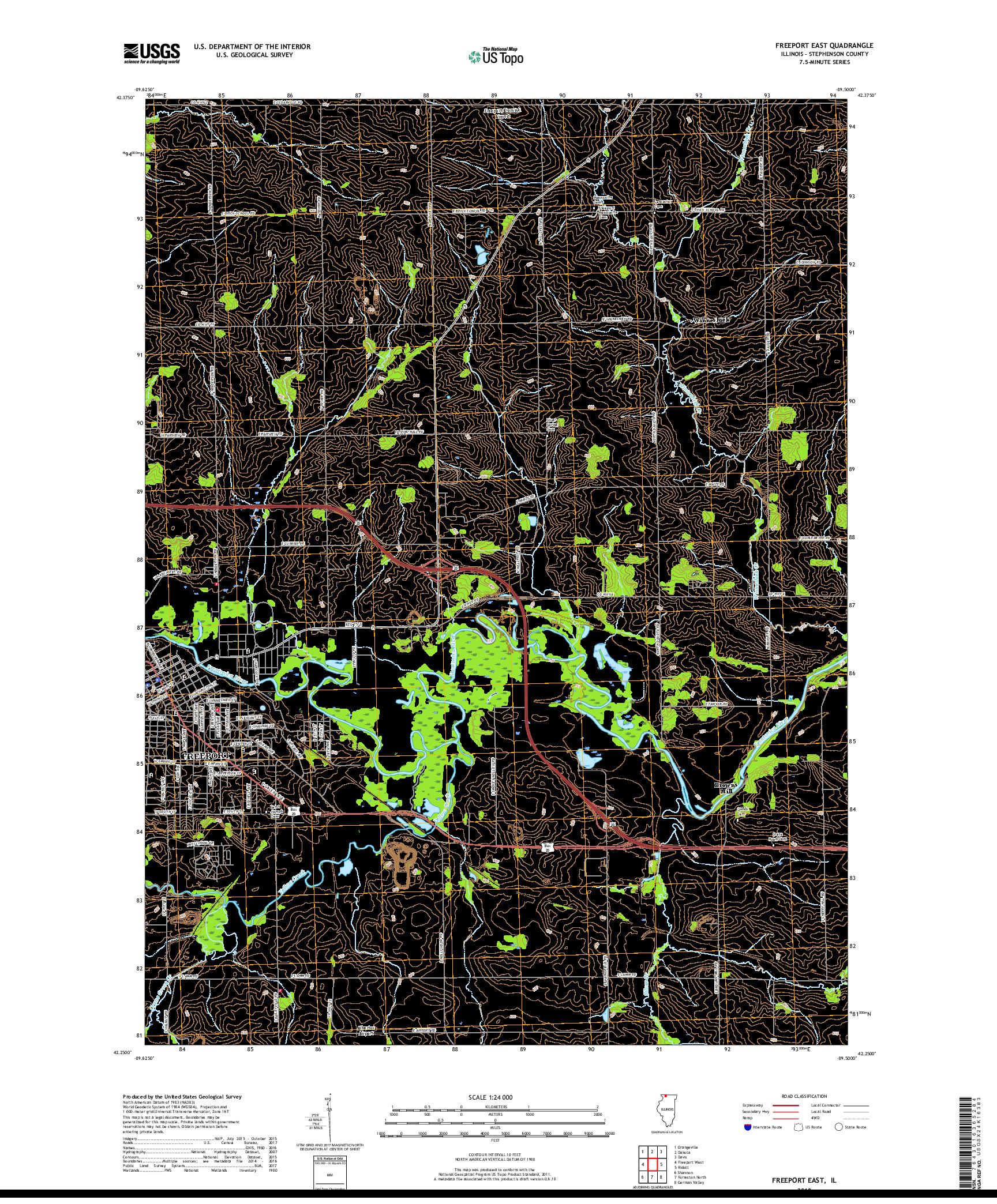 USGS US TOPO 7.5-MINUTE MAP FOR FREEPORT EAST, IL 2018