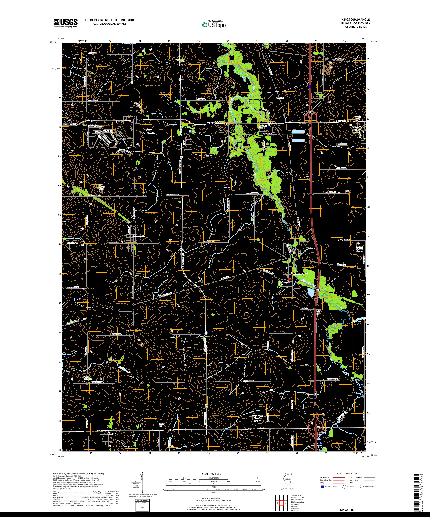 USGS US TOPO 7.5-MINUTE MAP FOR KINGS, IL 2018