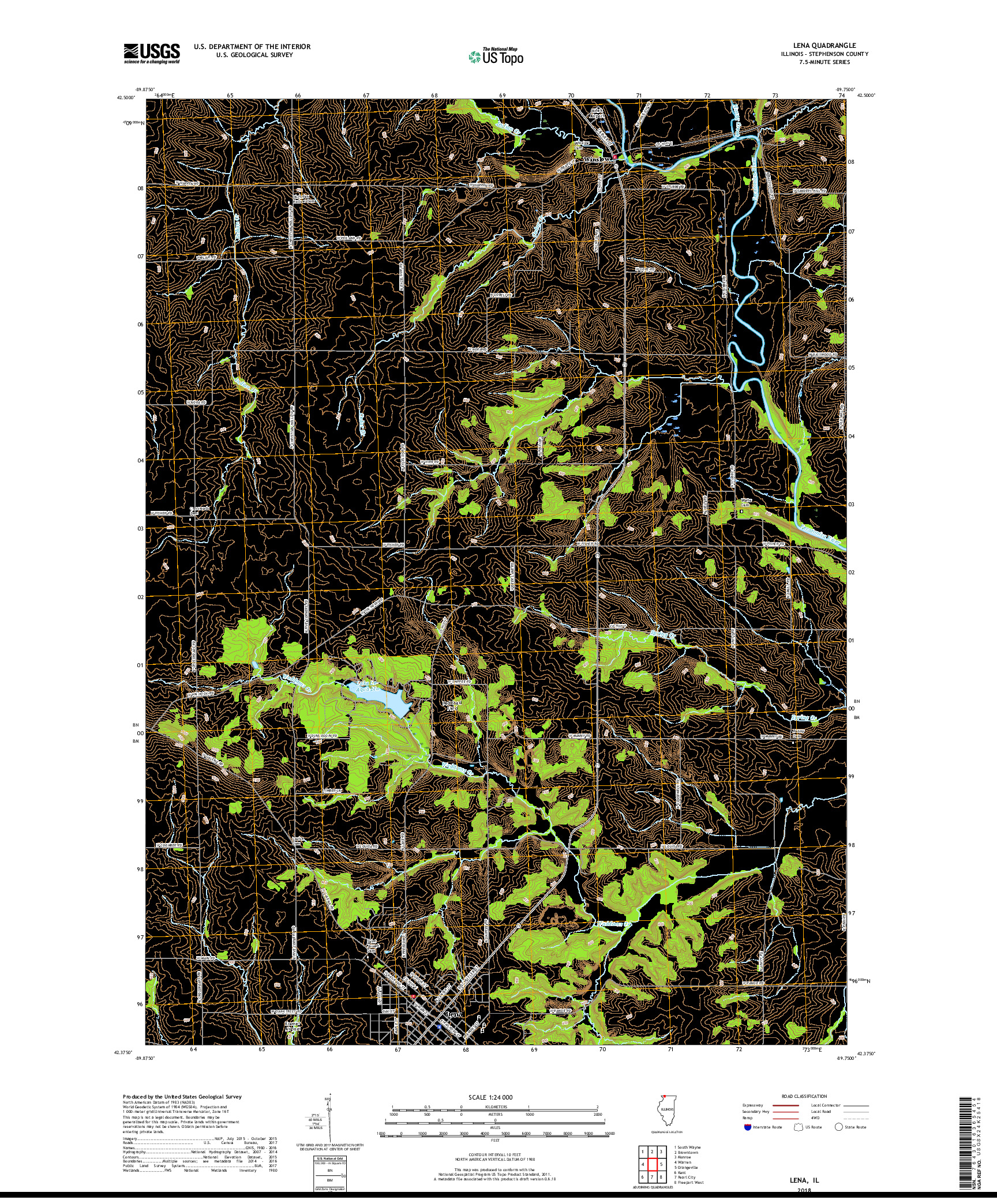 USGS US TOPO 7.5-MINUTE MAP FOR LENA, IL 2018