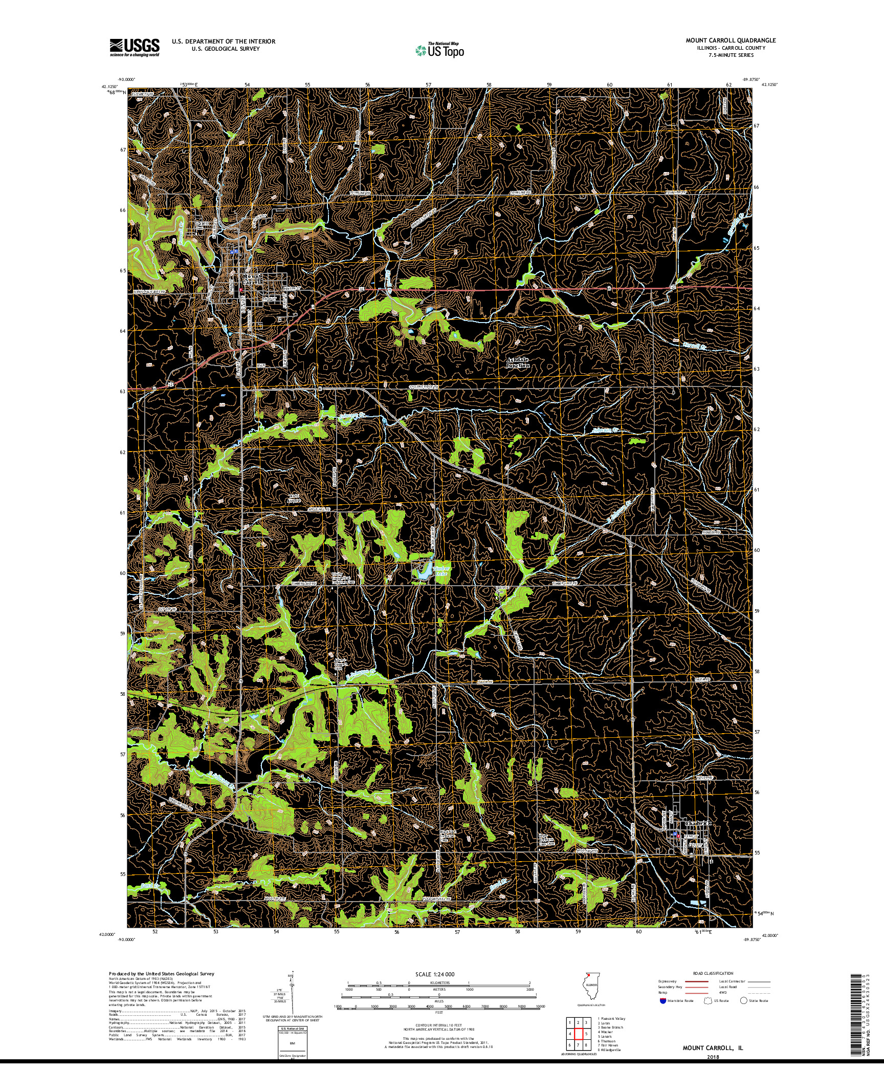 USGS US TOPO 7.5-MINUTE MAP FOR MOUNT CARROLL, IL 2018