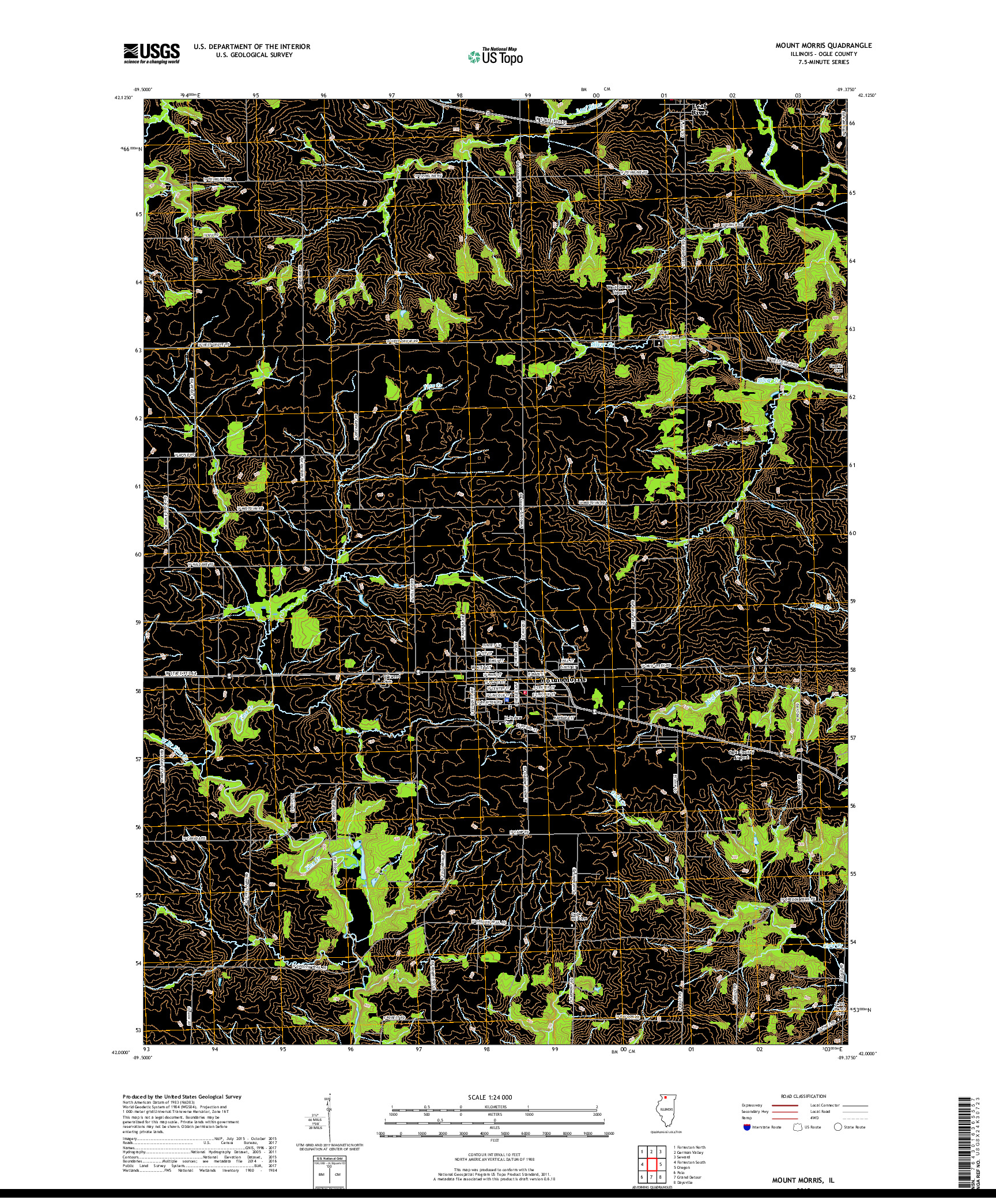 USGS US TOPO 7.5-MINUTE MAP FOR MOUNT MORRIS, IL 2018