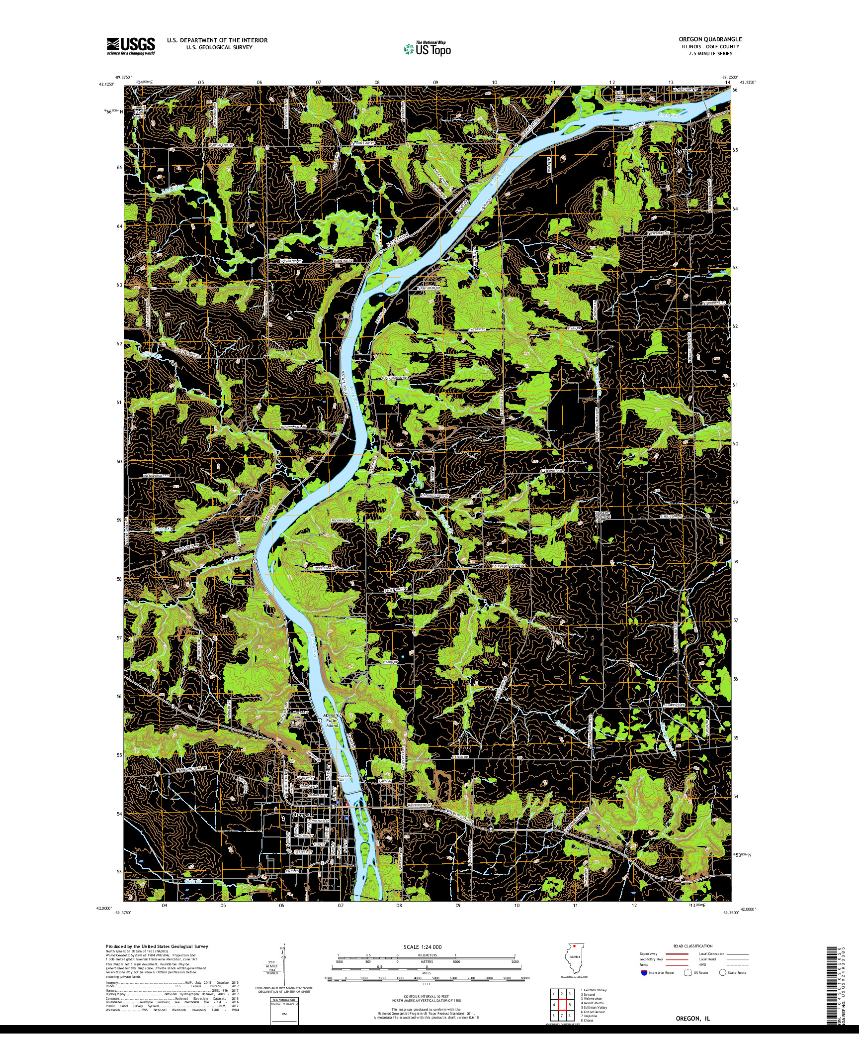 USGS US TOPO 7.5-MINUTE MAP FOR OREGON, IL 2018