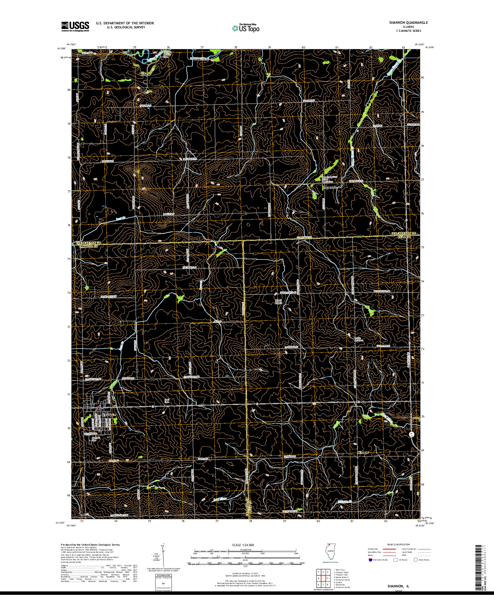 USGS US TOPO 7.5-MINUTE MAP FOR SHANNON, IL 2018