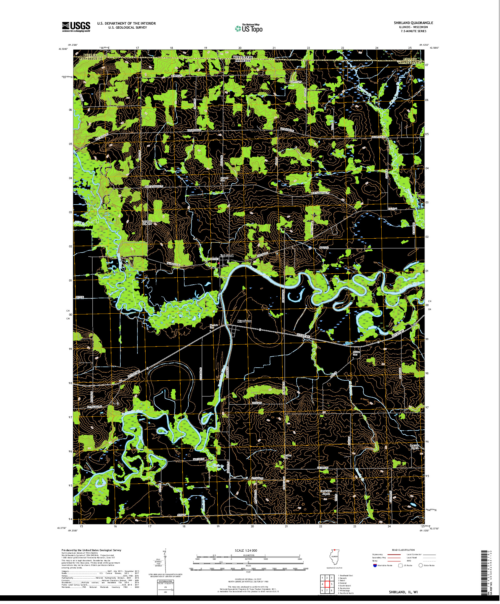 USGS US TOPO 7.5-MINUTE MAP FOR SHIRLAND, IL,WI 2018