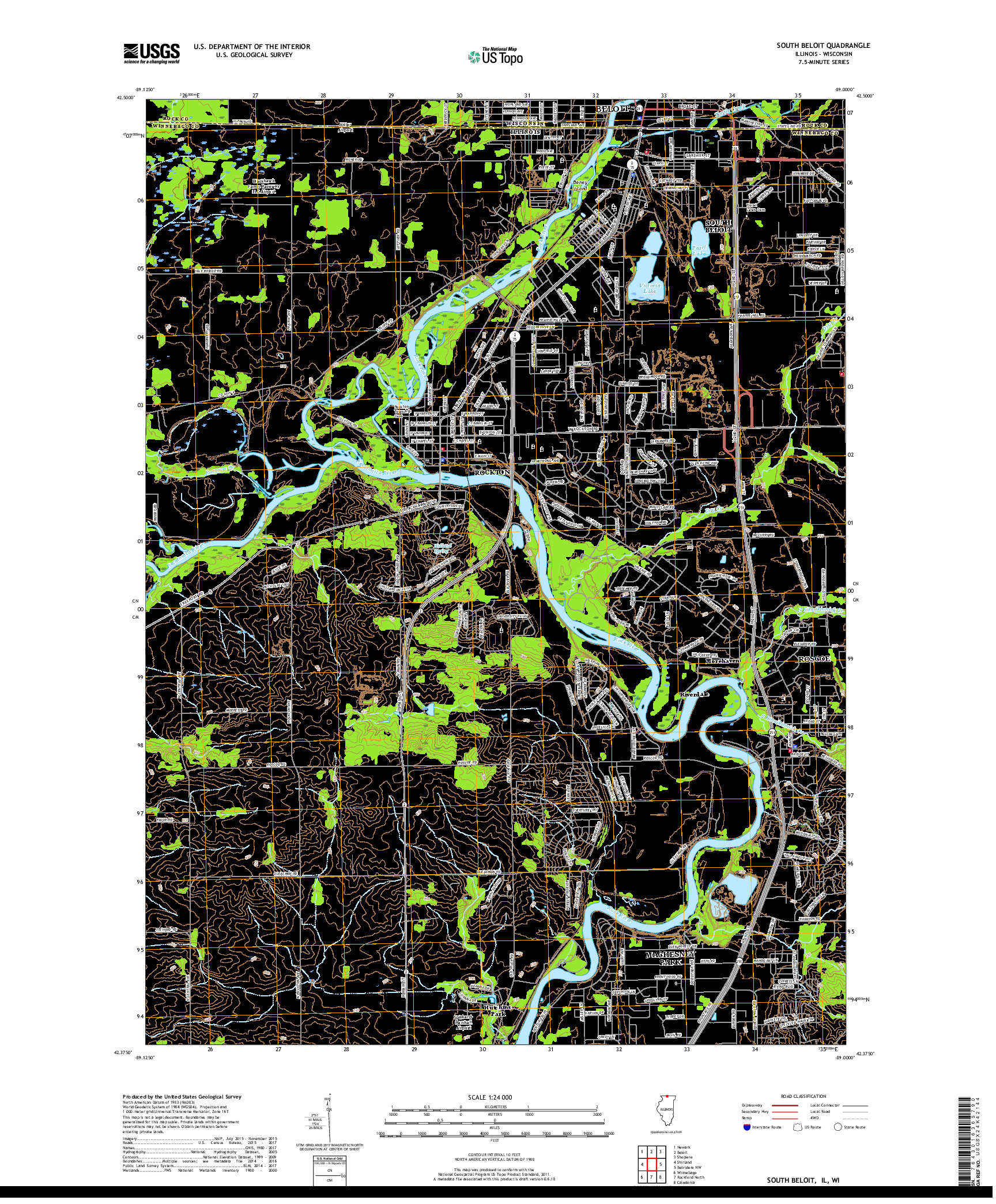USGS US TOPO 7.5-MINUTE MAP FOR SOUTH BELOIT, IL,WI 2018