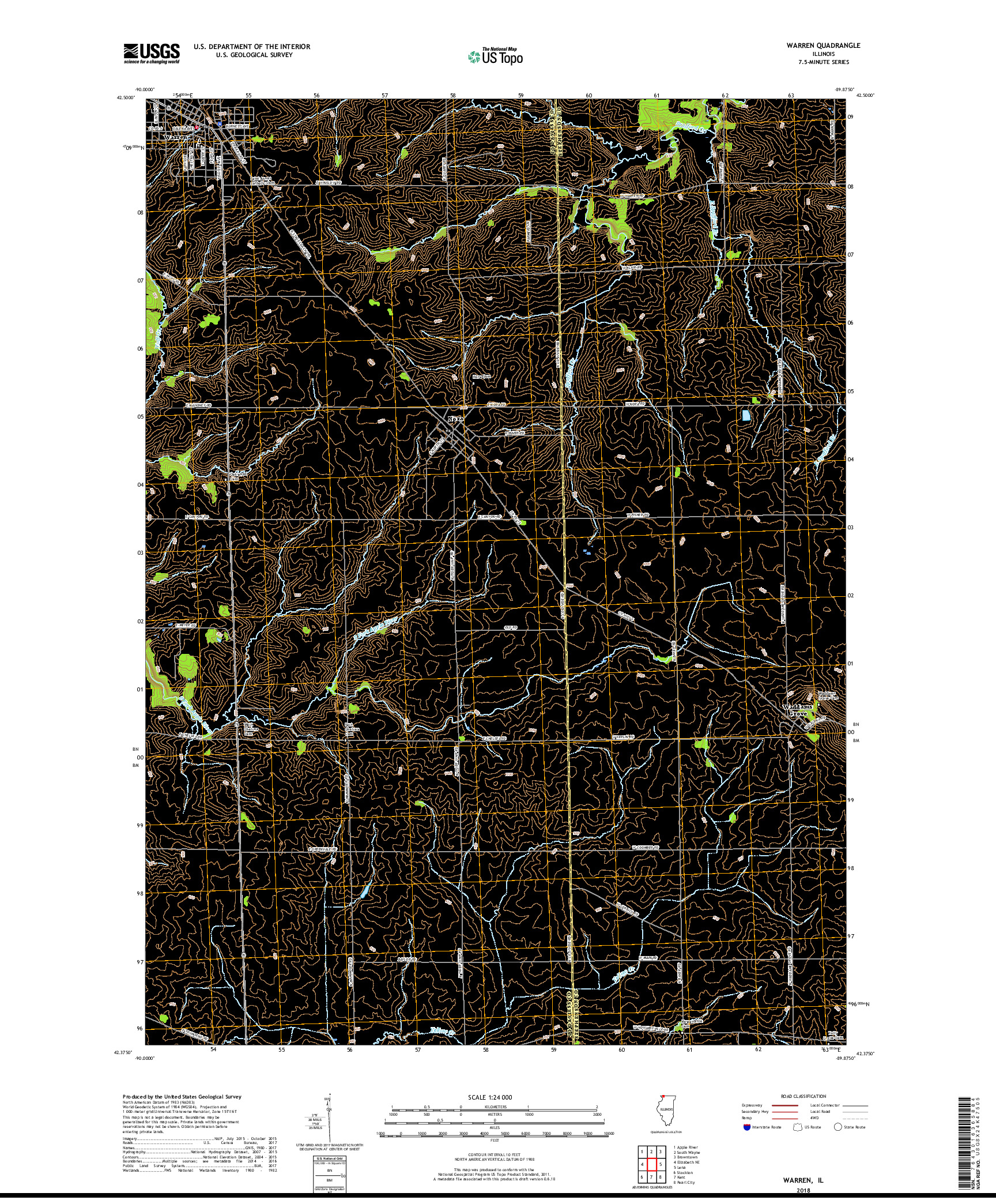 USGS US TOPO 7.5-MINUTE MAP FOR WARREN, IL 2018