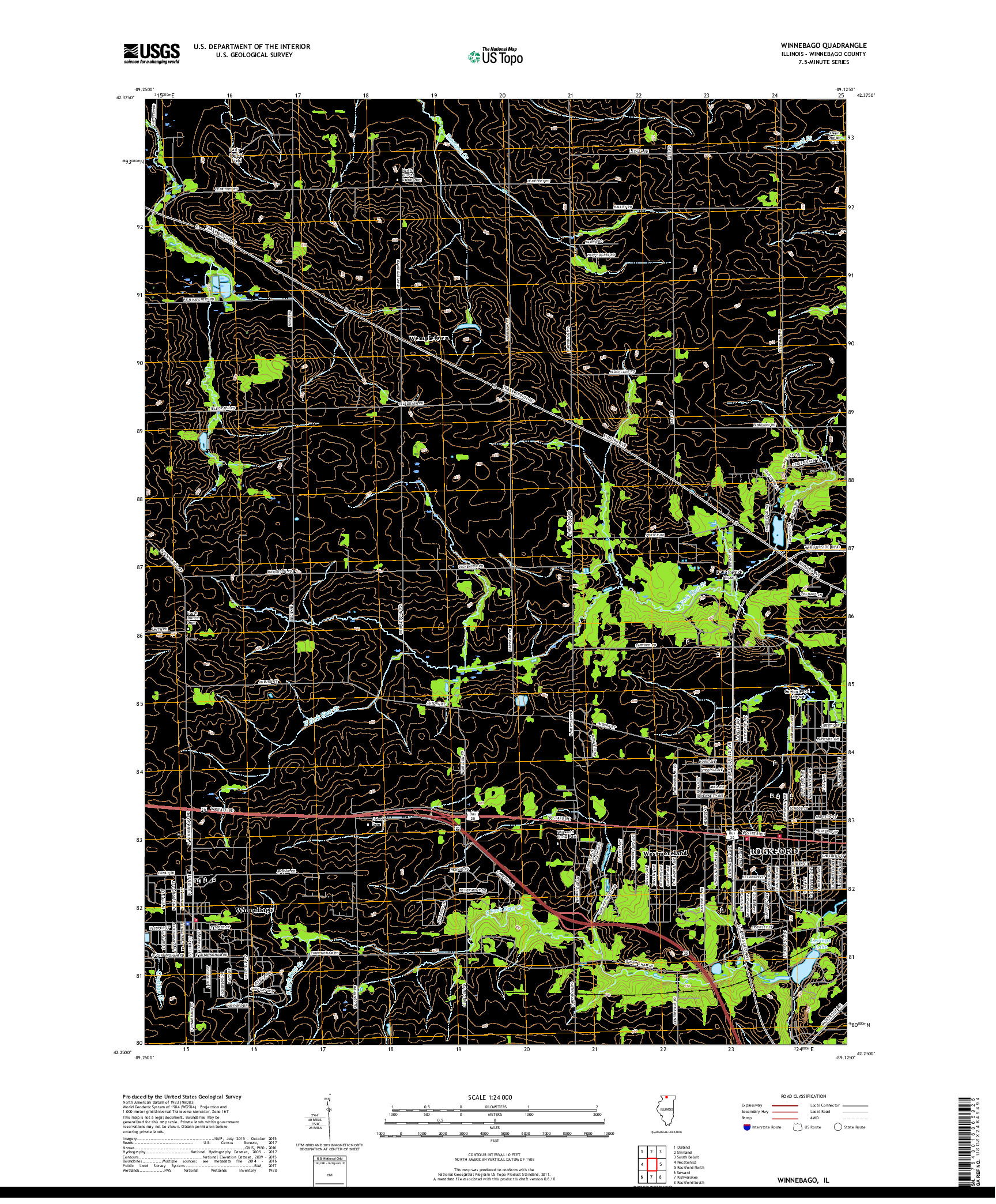 USGS US TOPO 7.5-MINUTE MAP FOR WINNEBAGO, IL 2018