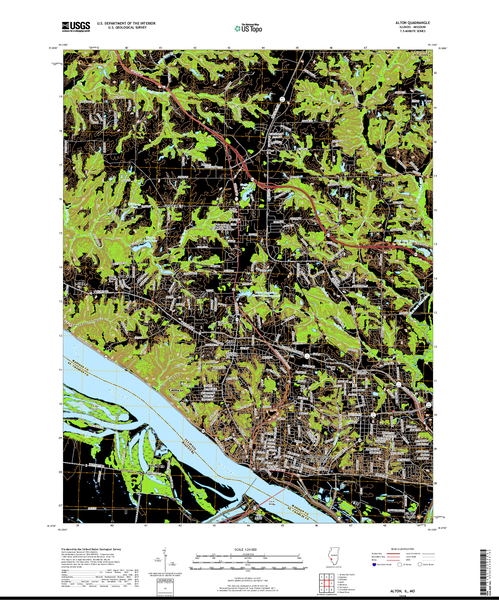 USGS US TOPO 7.5-MINUTE MAP FOR ALTON, IL,MO 2018