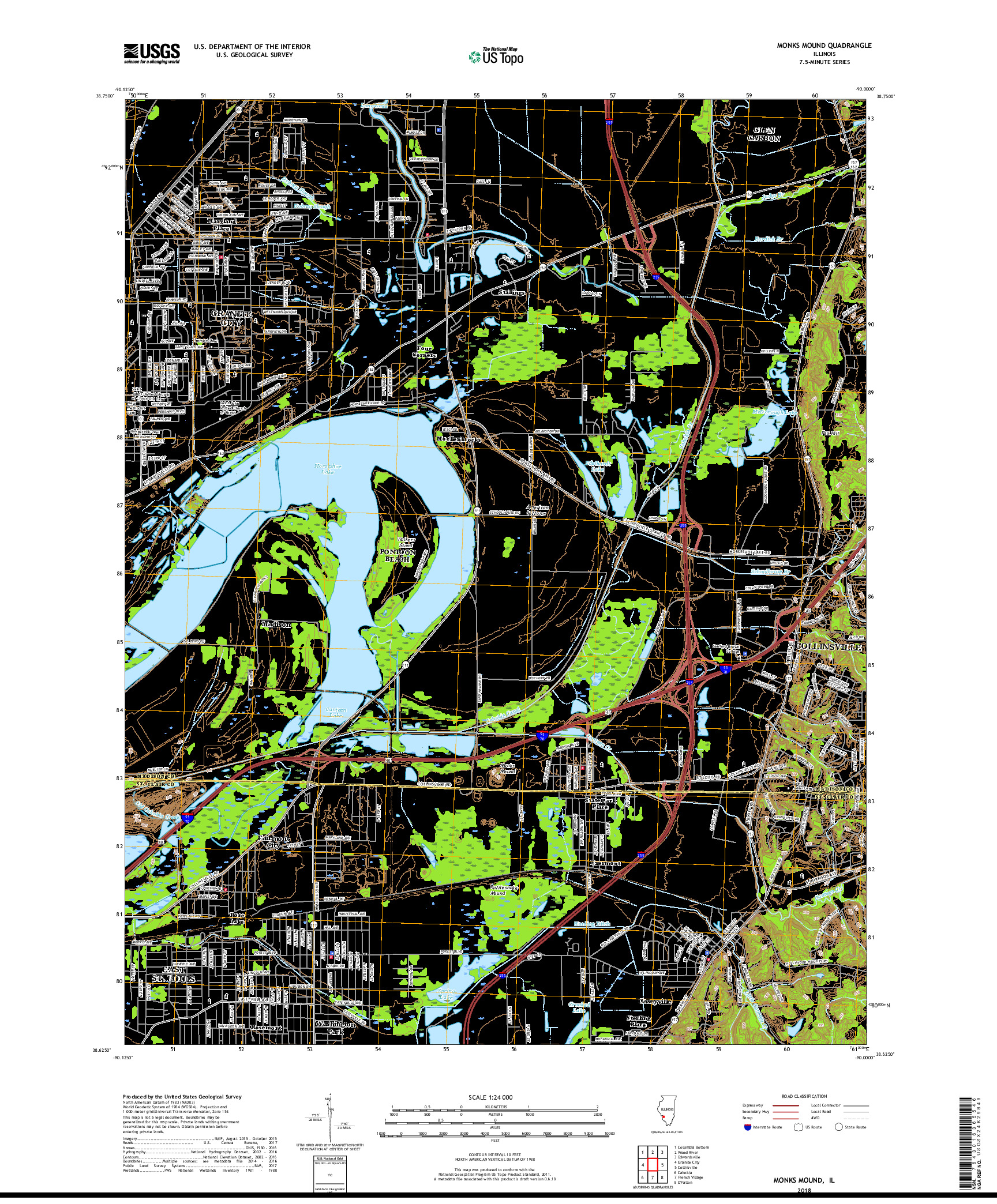 USGS US TOPO 7.5-MINUTE MAP FOR MONKS MOUND, IL 2018