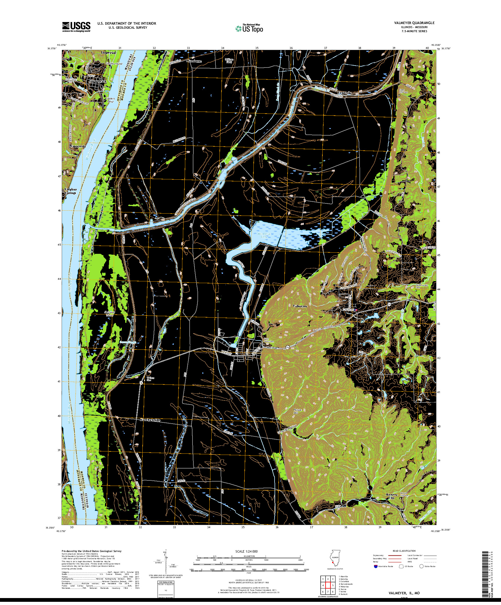 USGS US TOPO 7.5-MINUTE MAP FOR VALMEYER, IL,MO 2018
