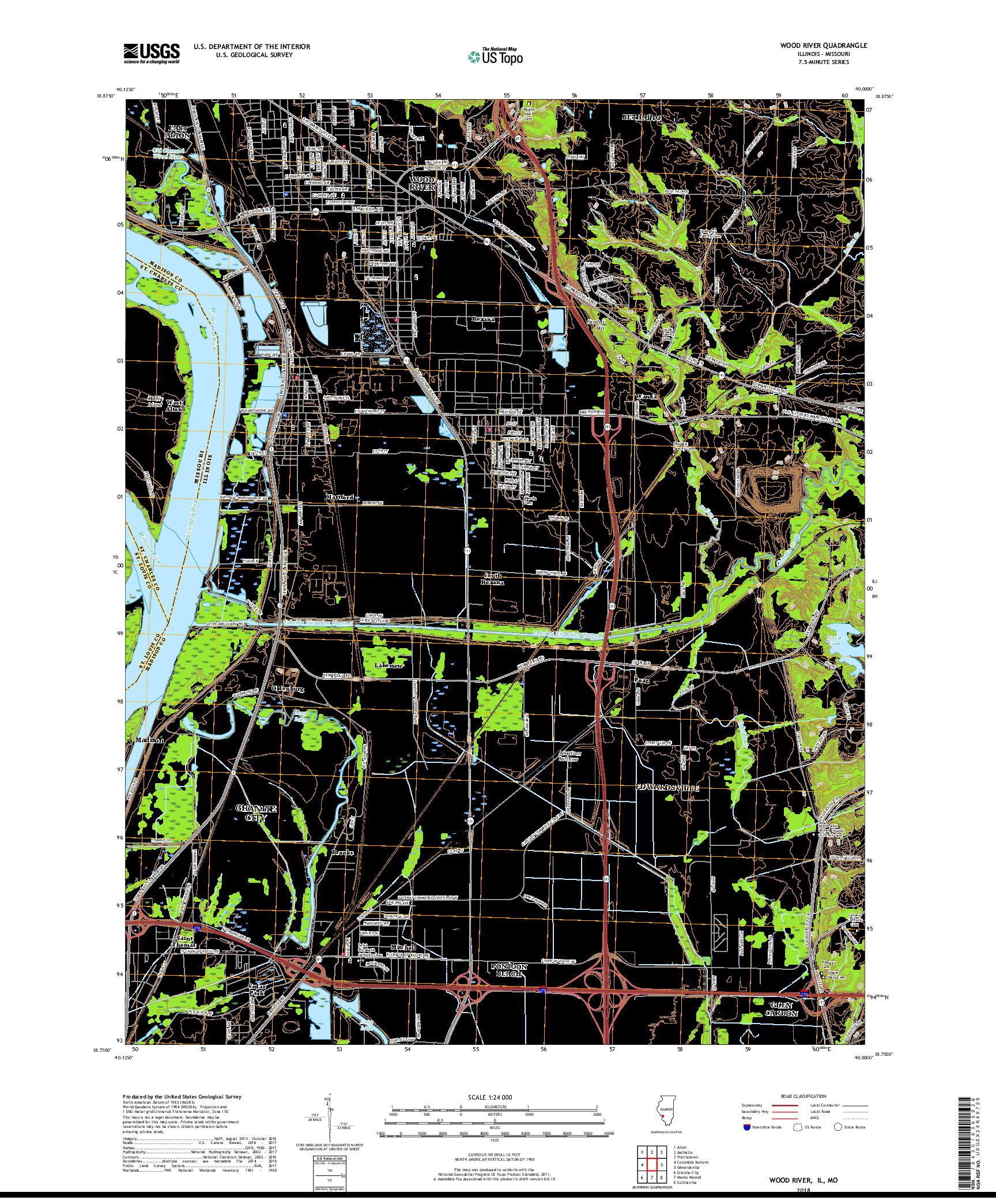 USGS US TOPO 7.5-MINUTE MAP FOR WOOD RIVER, IL,MO 2018