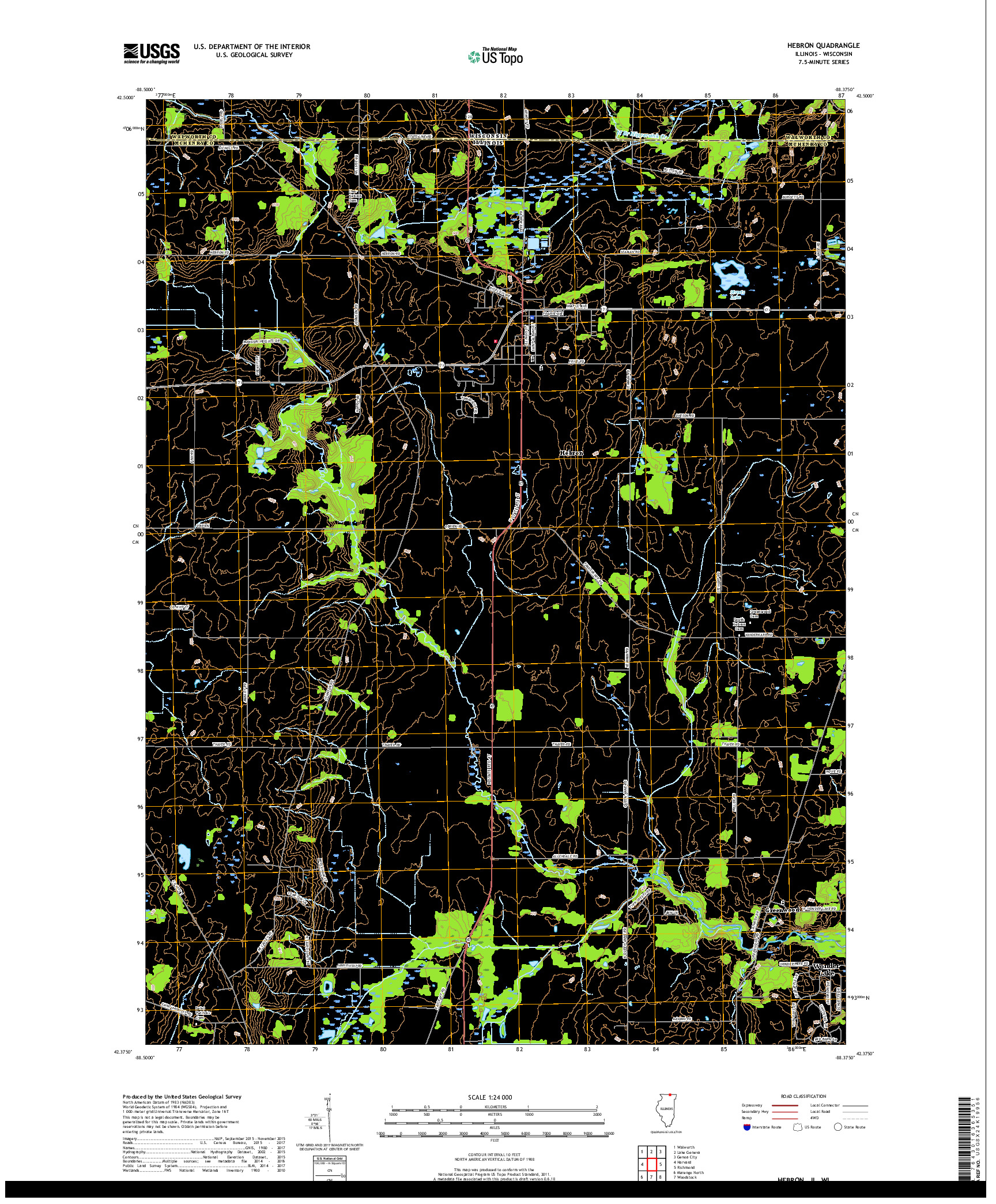 USGS US TOPO 7.5-MINUTE MAP FOR HEBRON, IL,WI 2018