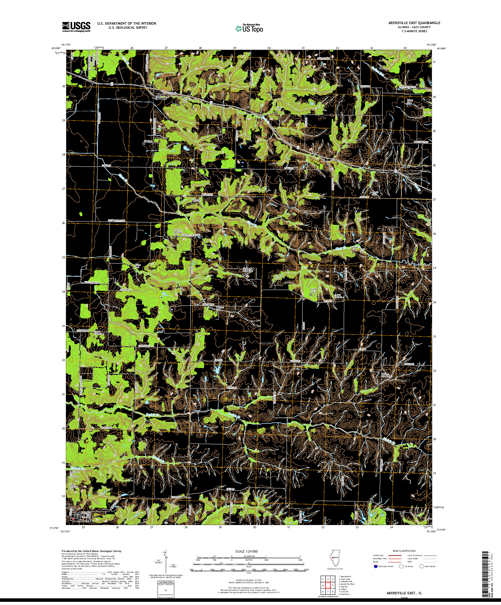 USGS US TOPO 7.5-MINUTE MAP FOR ARENZVILLE EAST, IL 2018