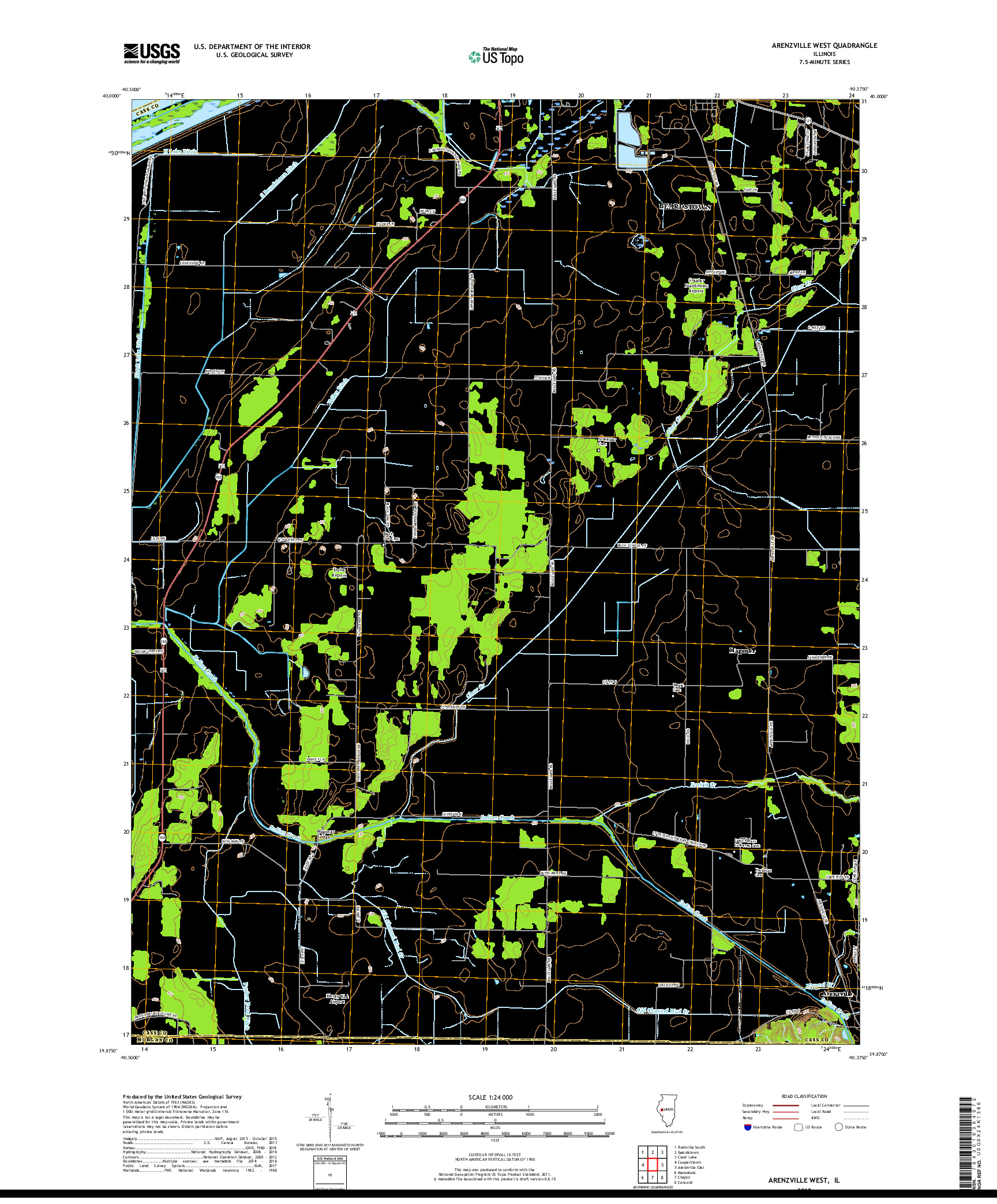 USGS US TOPO 7.5-MINUTE MAP FOR ARENZVILLE WEST, IL 2018
