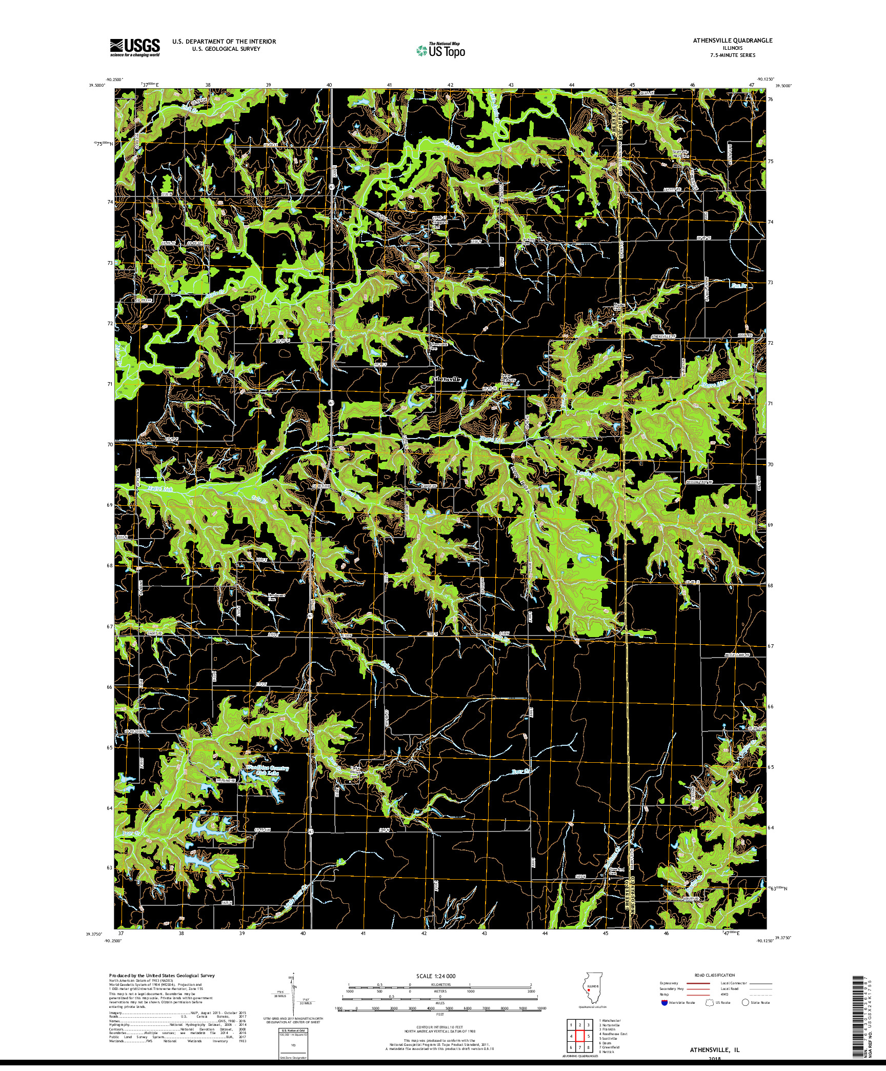 USGS US TOPO 7.5-MINUTE MAP FOR ATHENSVILLE, IL 2018