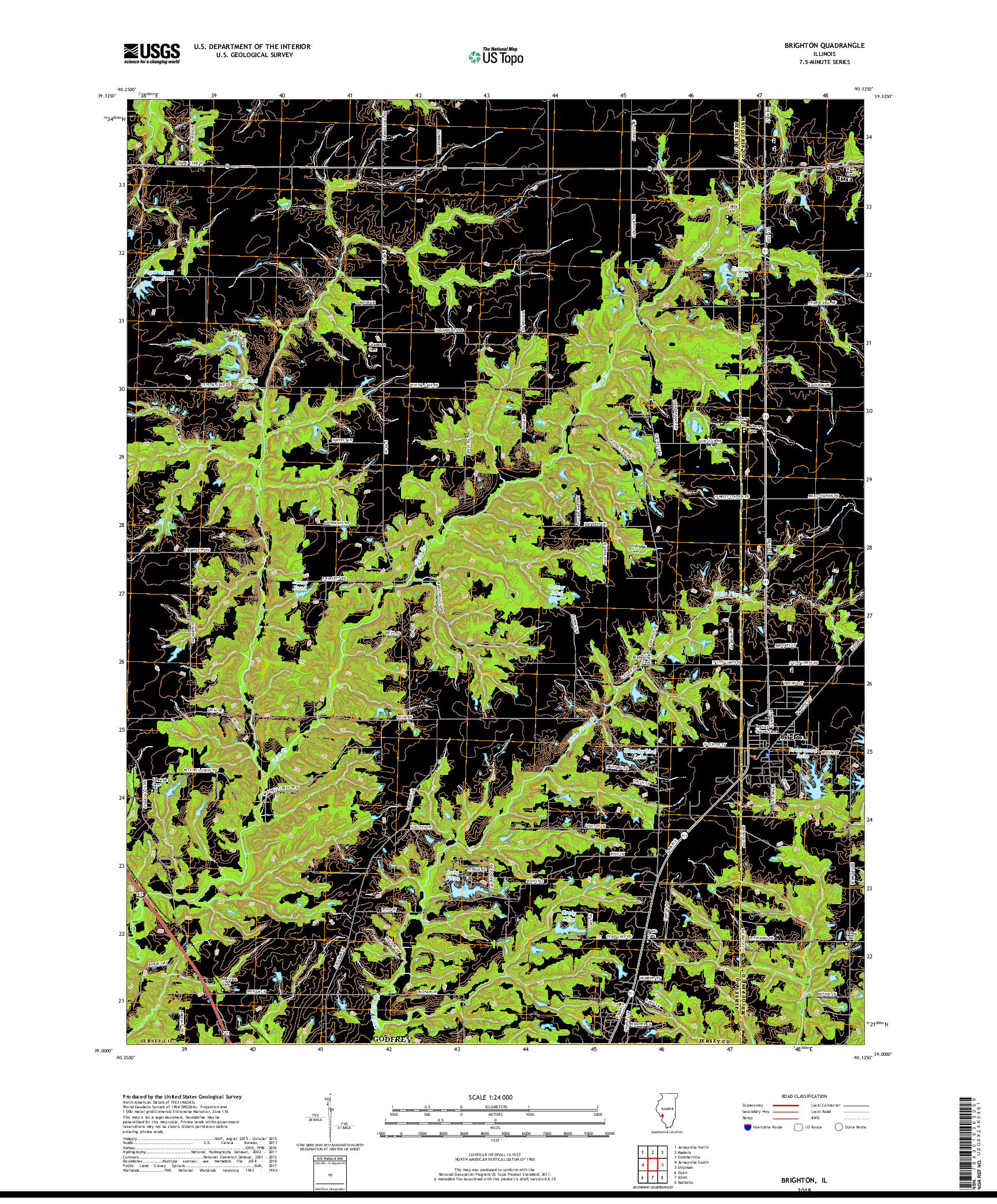USGS US TOPO 7.5-MINUTE MAP FOR BRIGHTON, IL 2018