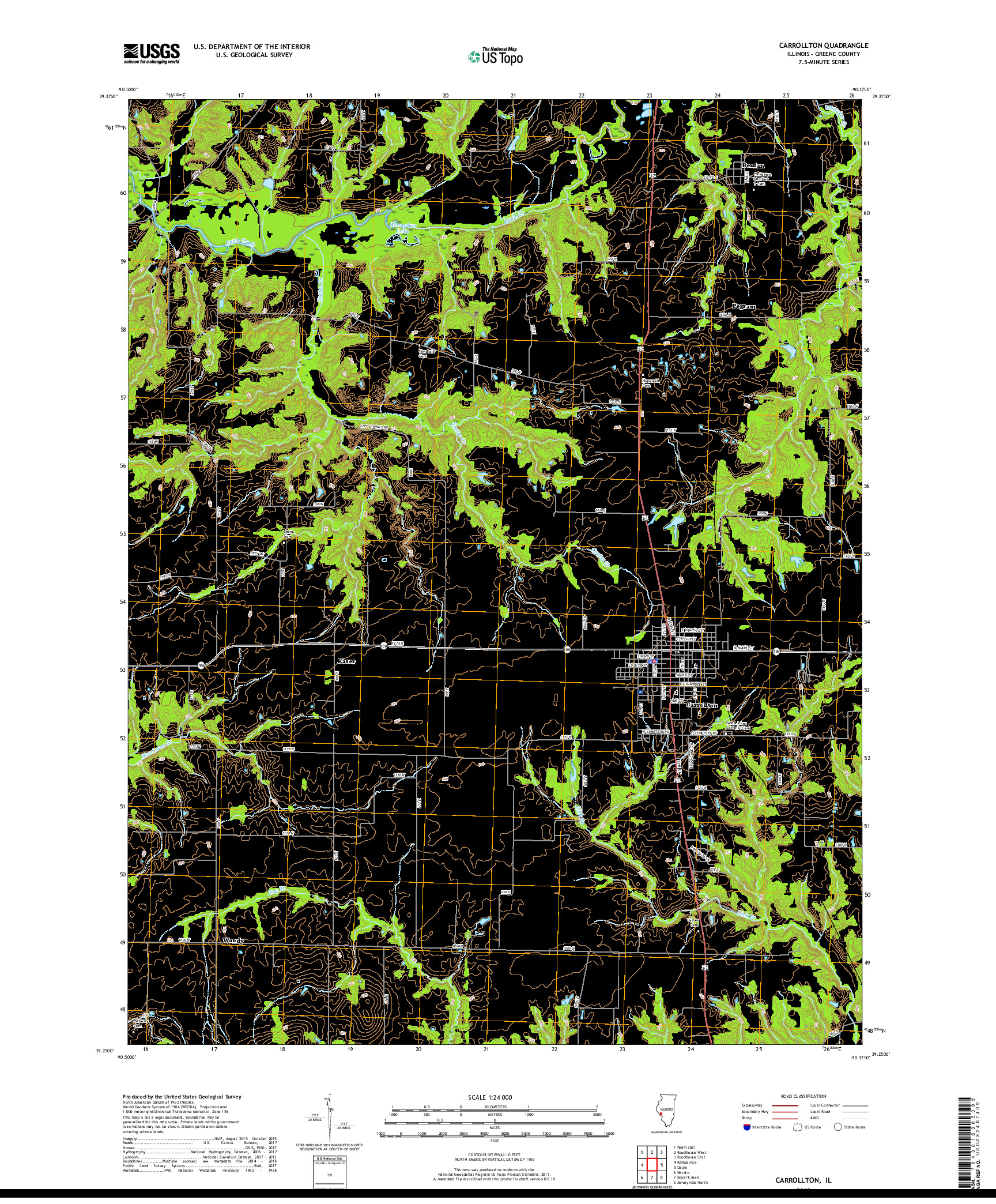 USGS US TOPO 7.5-MINUTE MAP FOR CARROLLTON, IL 2018