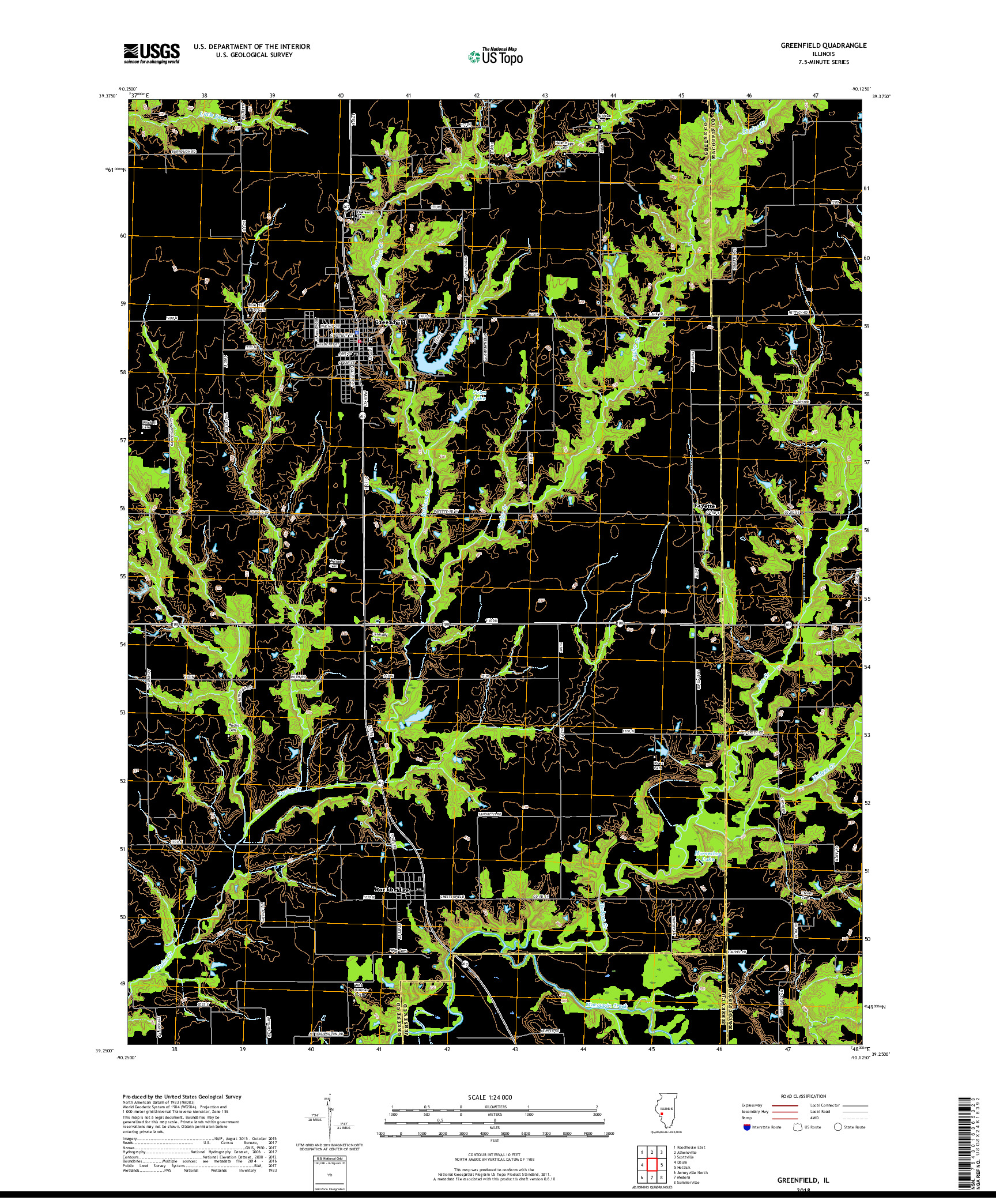 USGS US TOPO 7.5-MINUTE MAP FOR GREENFIELD, IL 2018