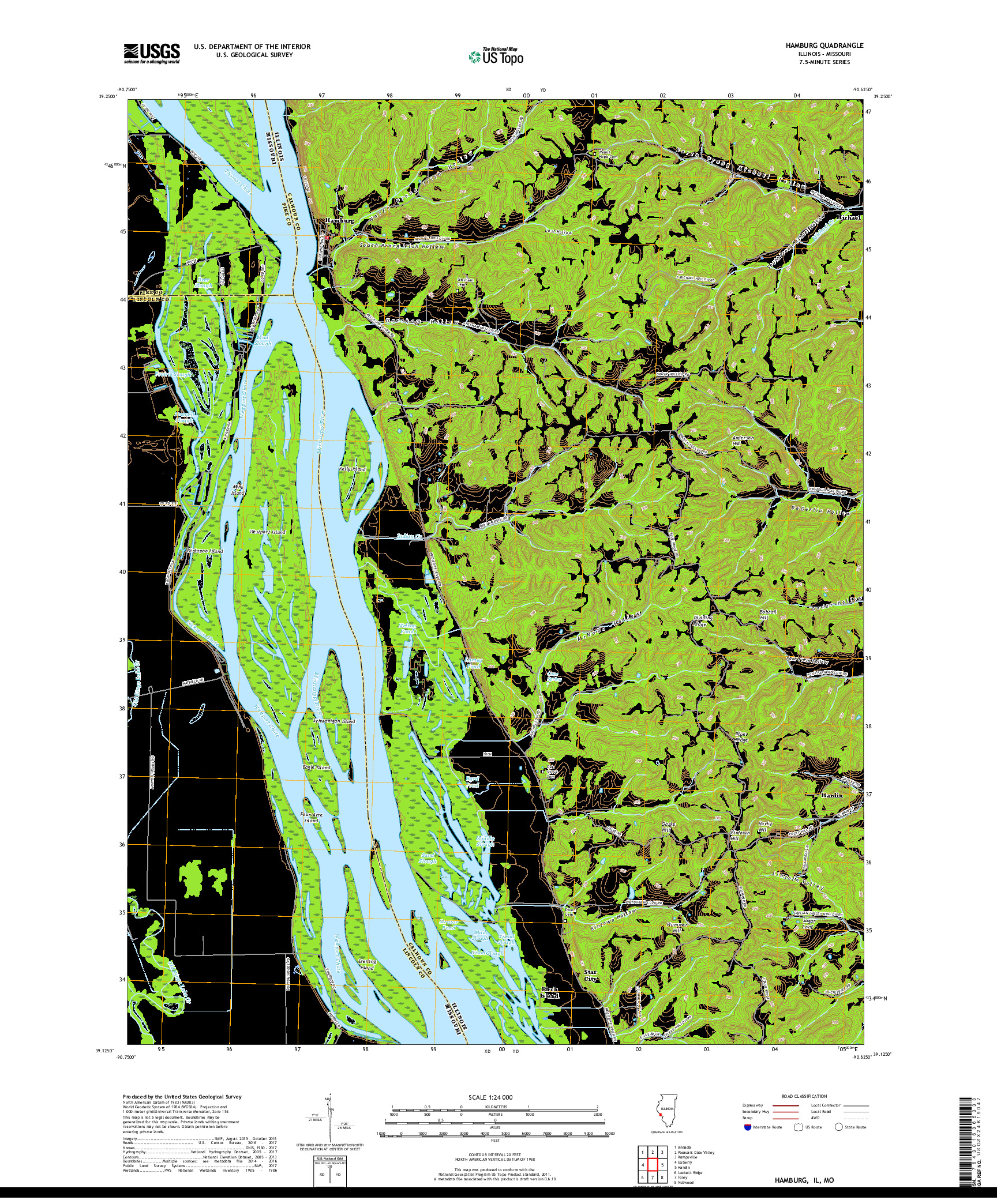 USGS US TOPO 7.5-MINUTE MAP FOR HAMBURG, IL,MO 2018