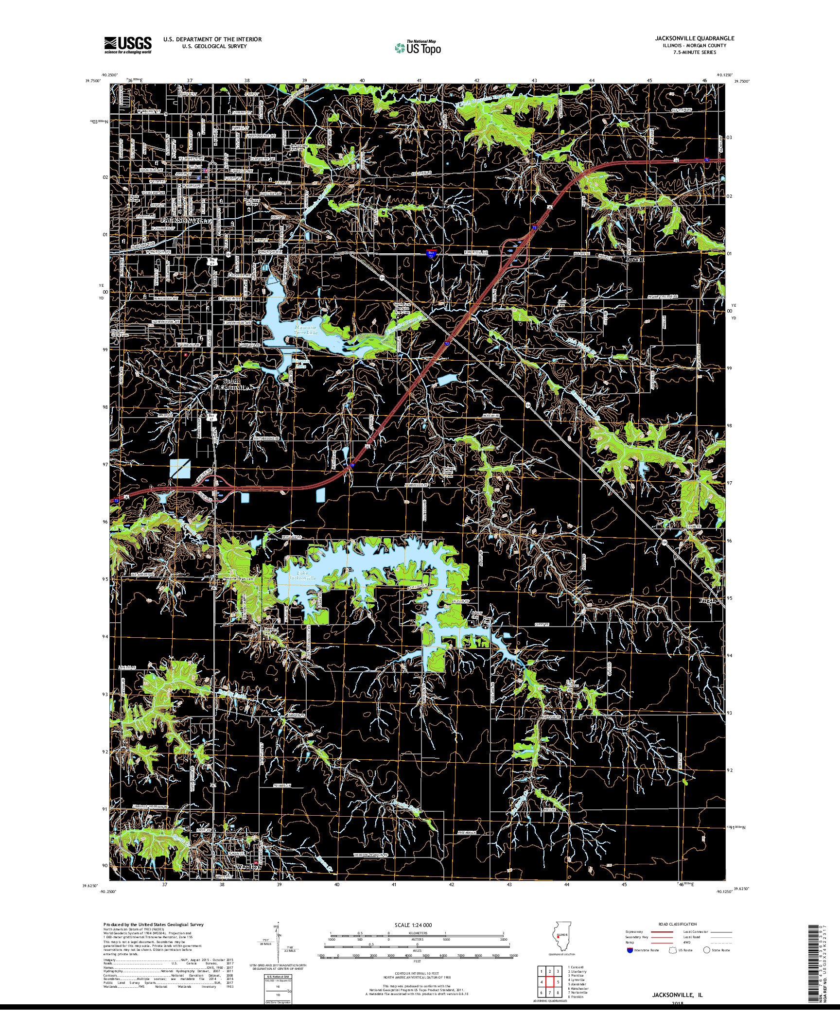 USGS US TOPO 7.5-MINUTE MAP FOR JACKSONVILLE, IL 2018