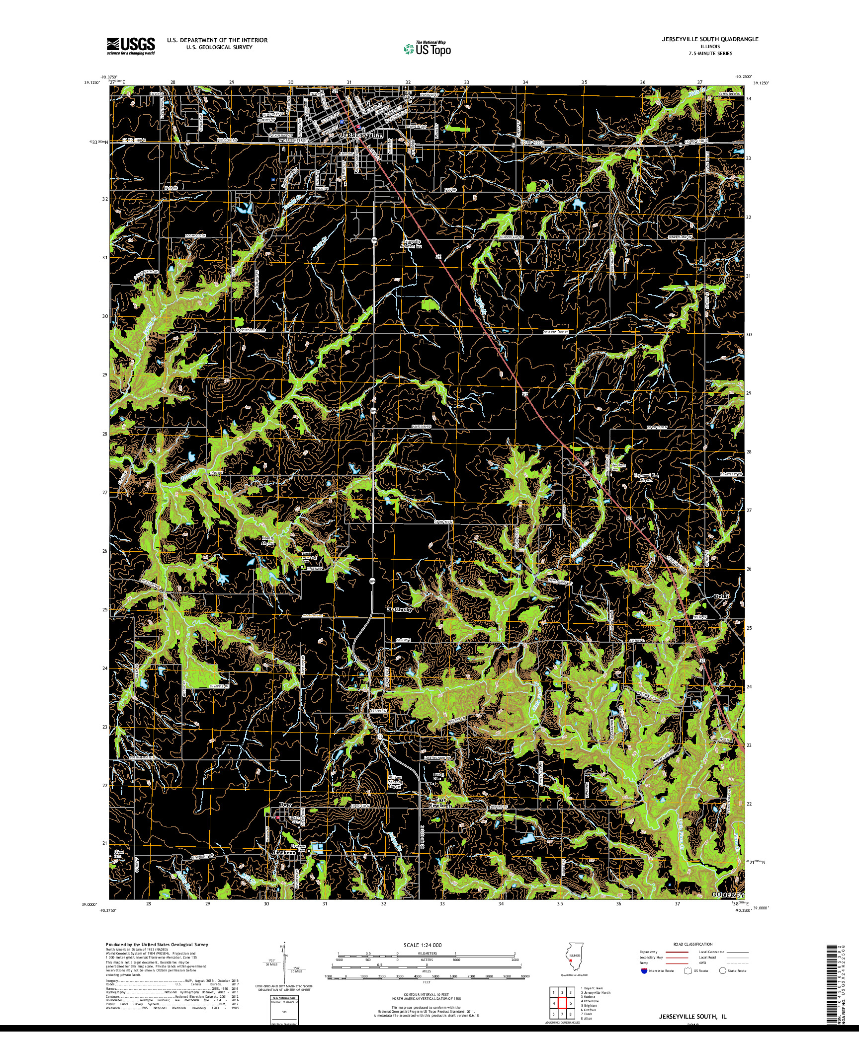 USGS US TOPO 7.5-MINUTE MAP FOR JERSEYVILLE SOUTH, IL 2018