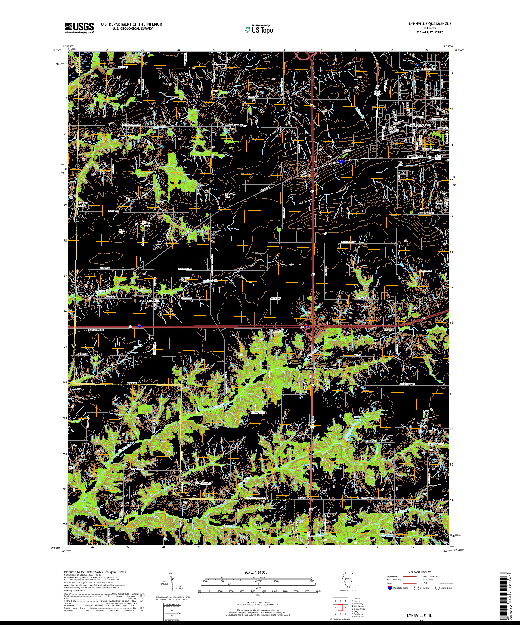 USGS US TOPO 7.5-MINUTE MAP FOR LYNNVILLE, IL 2018