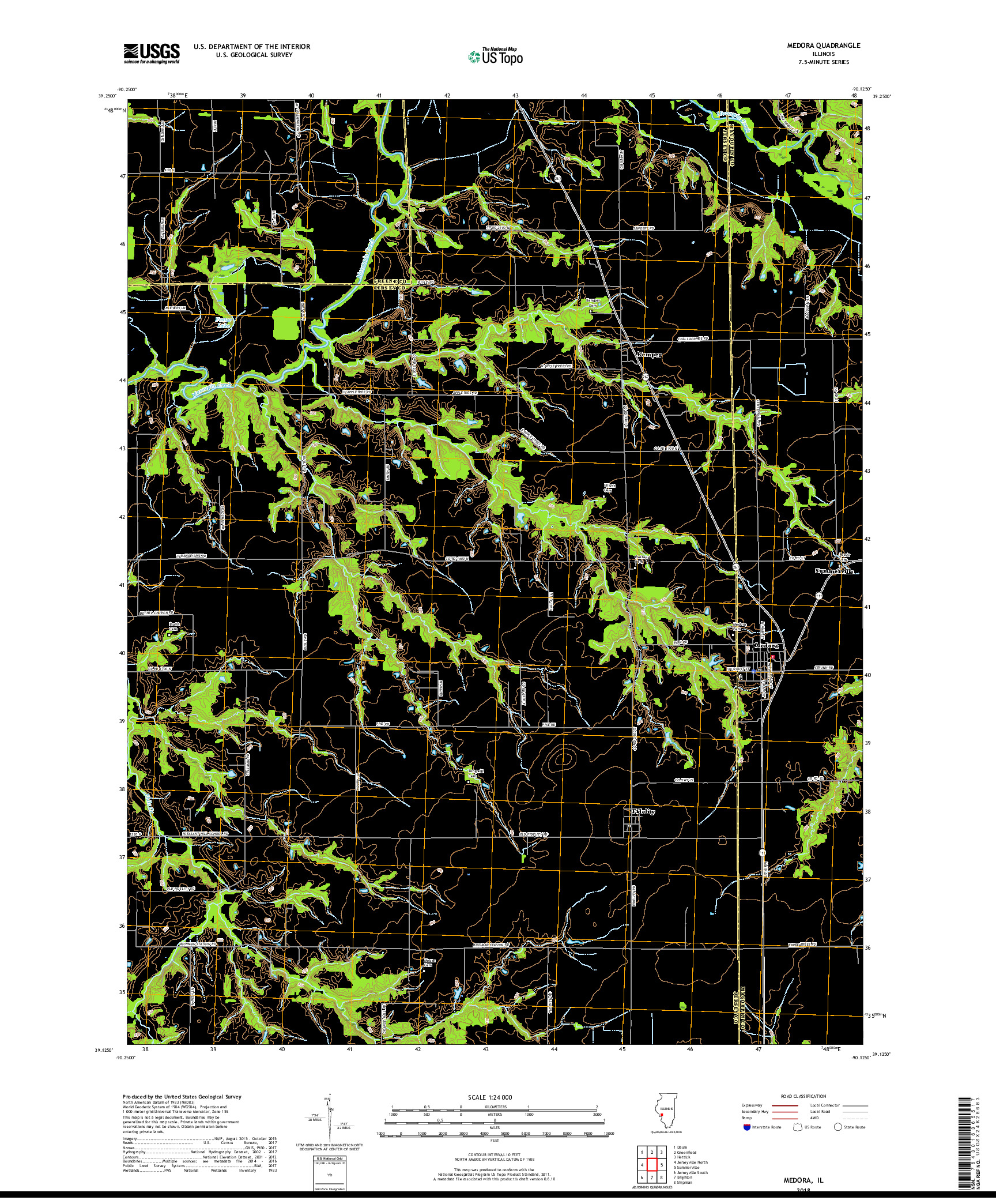 USGS US TOPO 7.5-MINUTE MAP FOR MEDORA, IL 2018