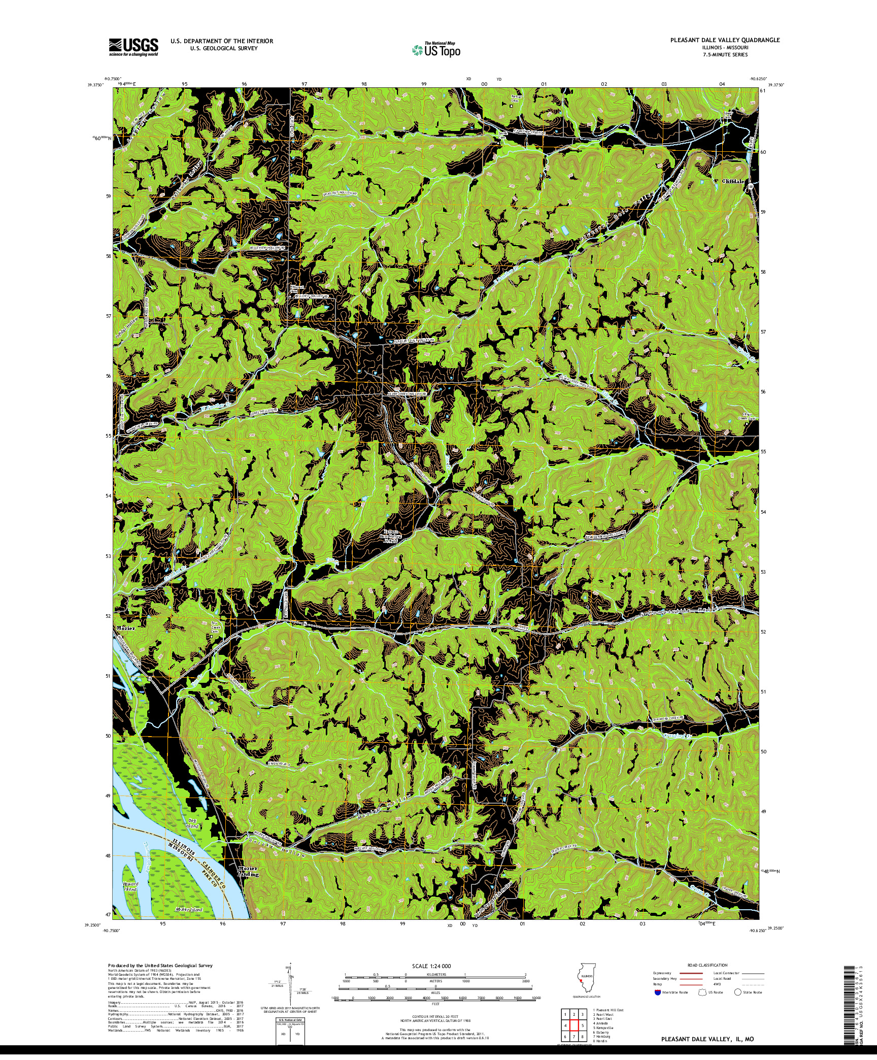 USGS US TOPO 7.5-MINUTE MAP FOR PLEASANT DALE VALLEY, IL,MO 2018