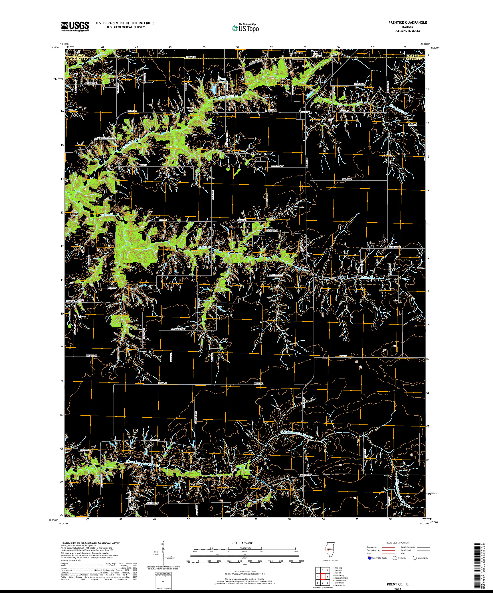 USGS US TOPO 7.5-MINUTE MAP FOR PRENTICE, IL 2018