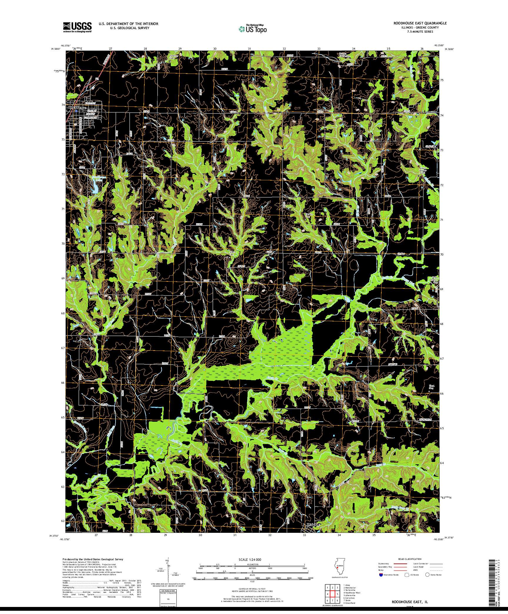 USGS US TOPO 7.5-MINUTE MAP FOR ROODHOUSE EAST, IL 2018