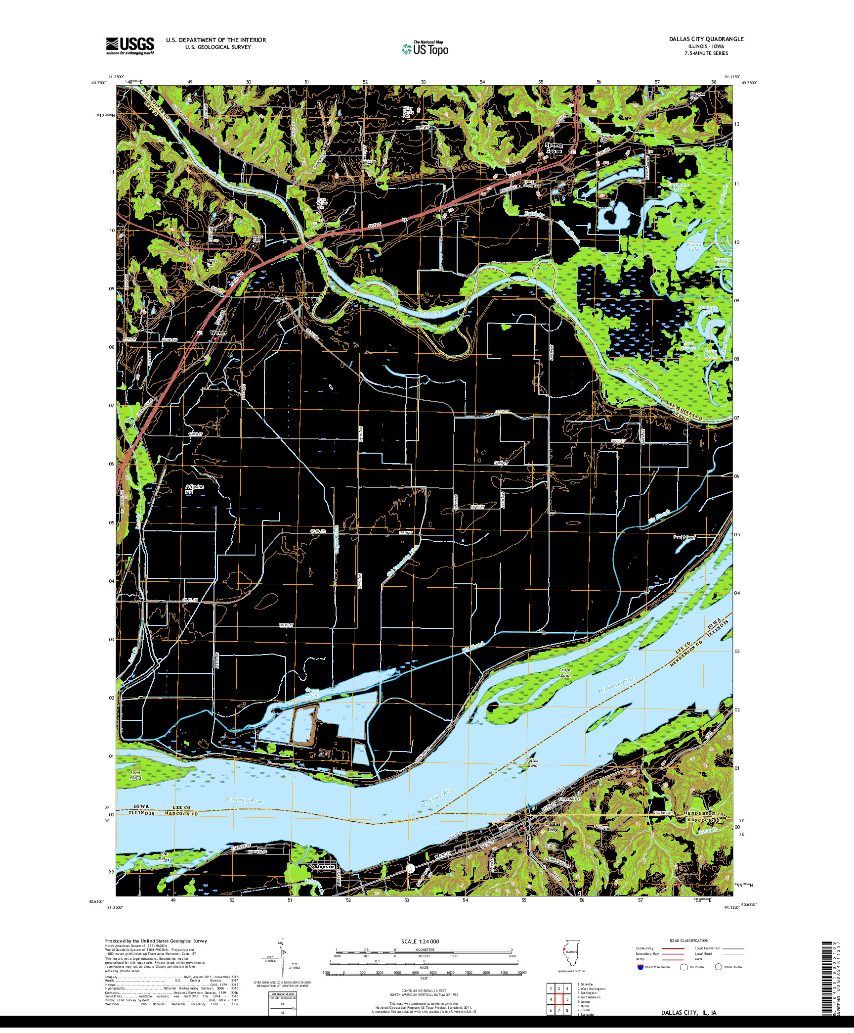USGS US TOPO 7.5-MINUTE MAP FOR DALLAS CITY, IL,IA 2018