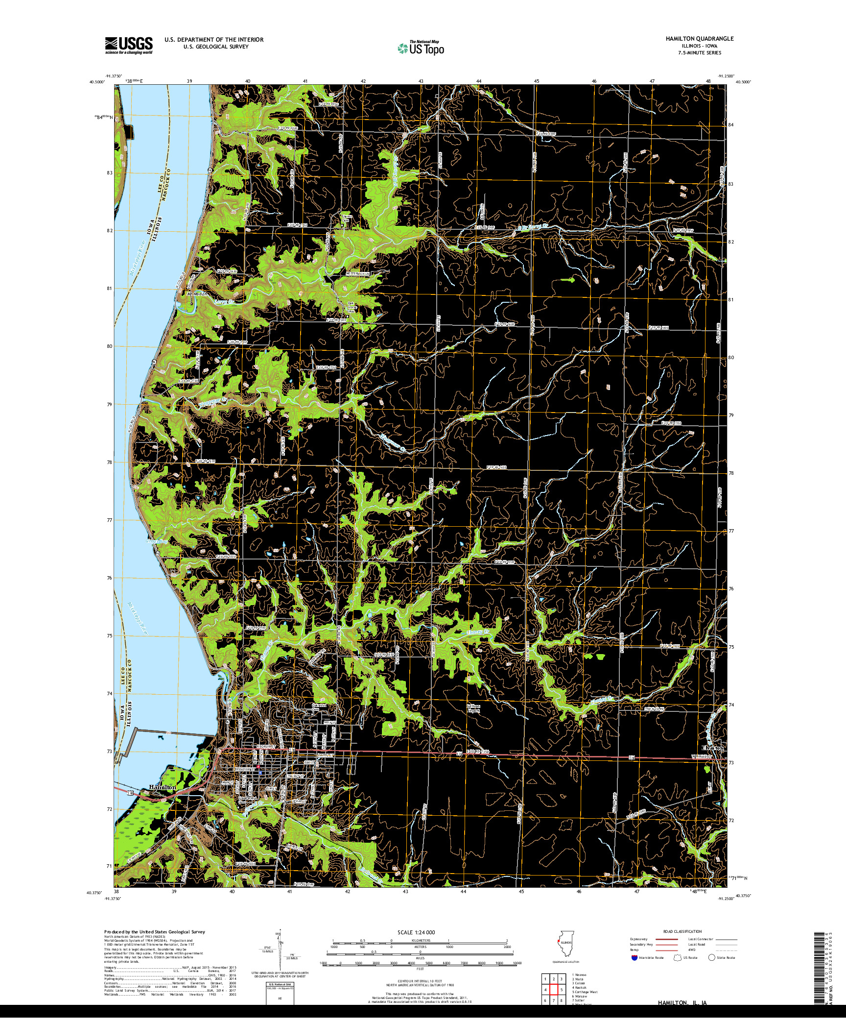 USGS US TOPO 7.5-MINUTE MAP FOR HAMILTON, IL,IA 2018