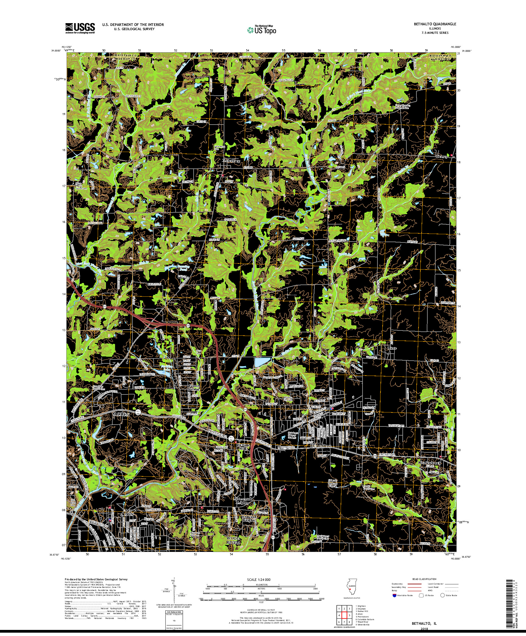 USGS US TOPO 7.5-MINUTE MAP FOR BETHALTO, IL 2018