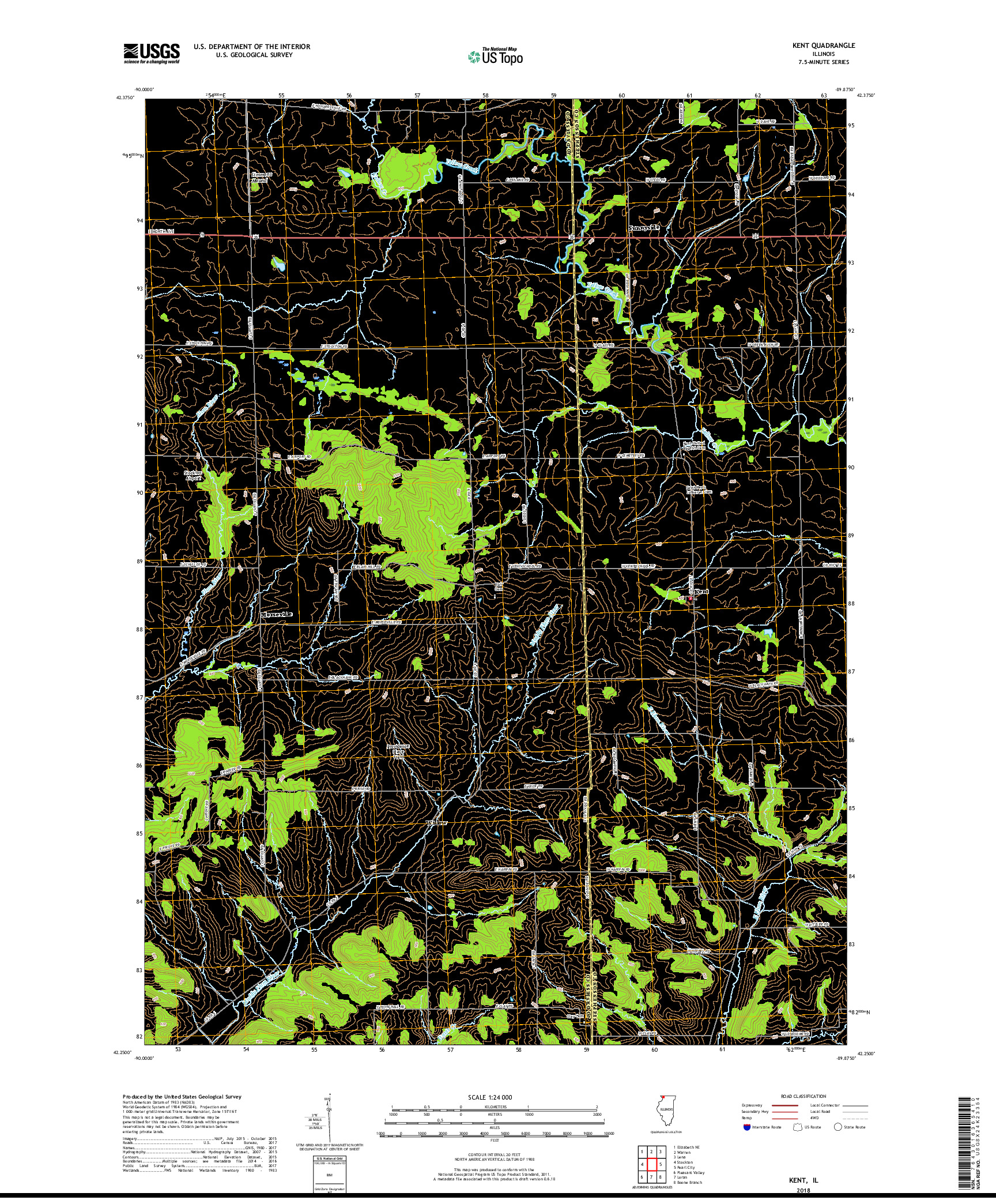 USGS US TOPO 7.5-MINUTE MAP FOR KENT, IL 2018