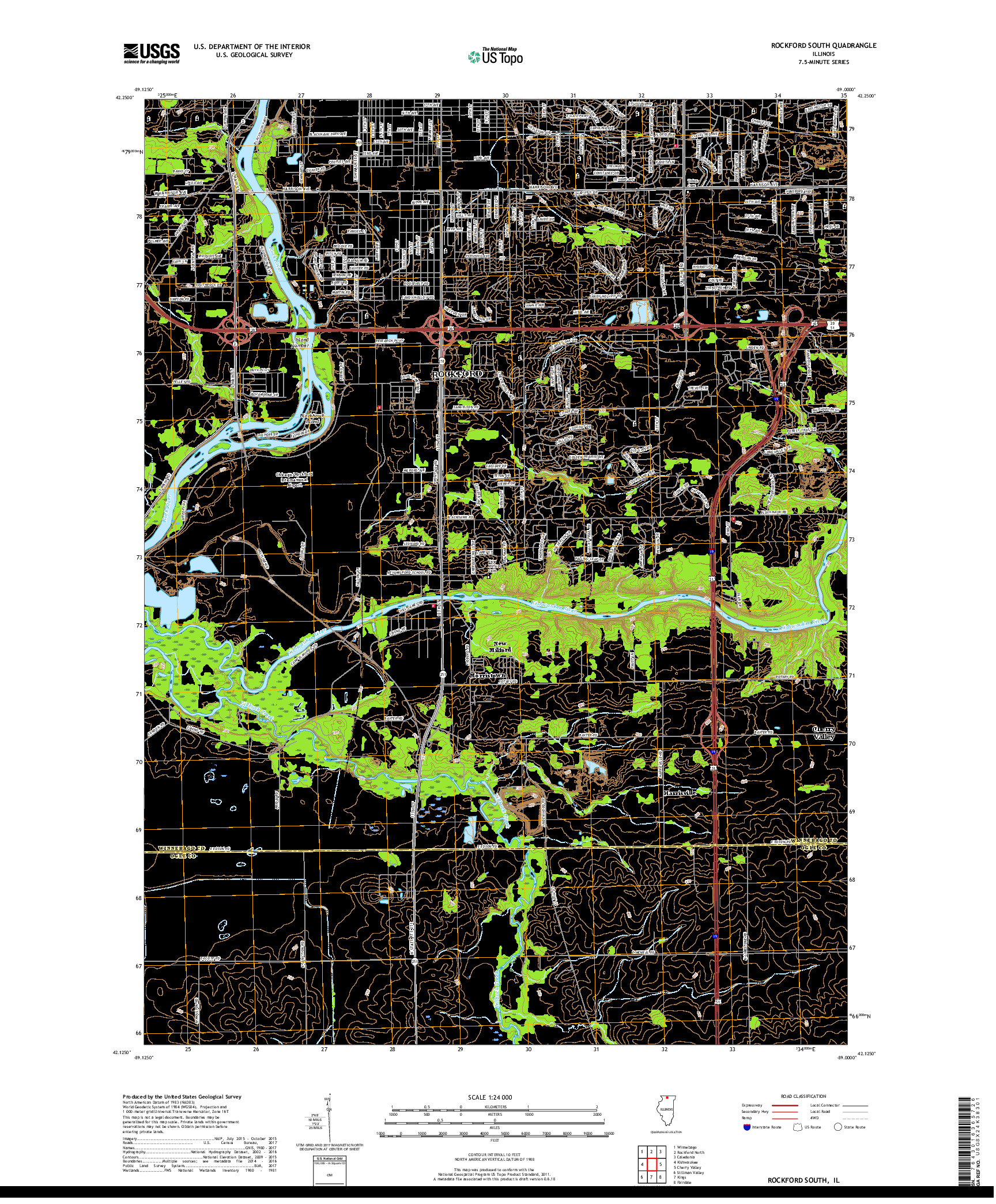 USGS US TOPO 7.5-MINUTE MAP FOR ROCKFORD SOUTH, IL 2018