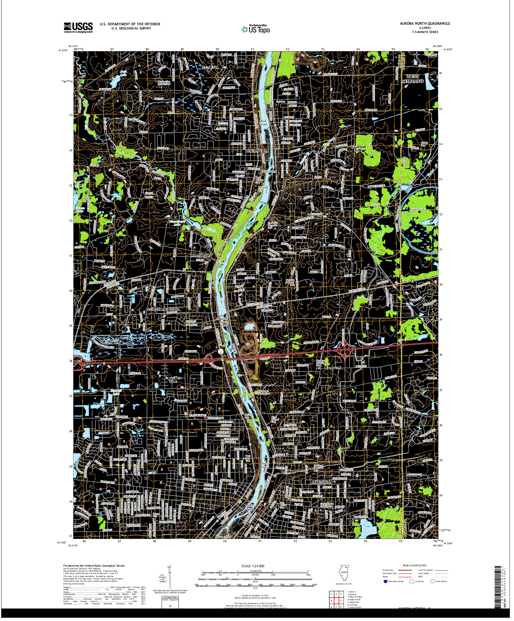 USGS US TOPO 7.5-MINUTE MAP FOR AURORA NORTH, IL 2018