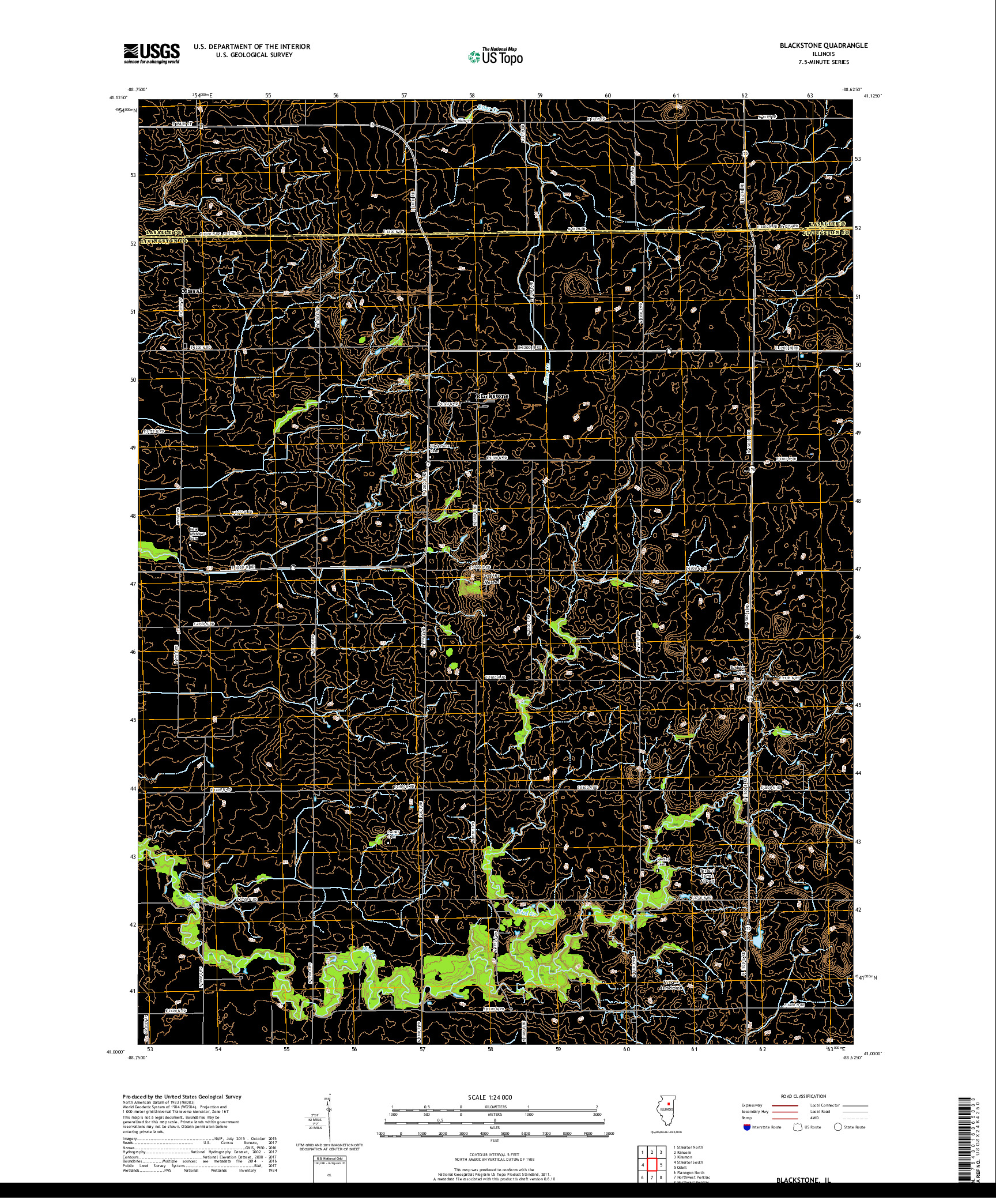 USGS US TOPO 7.5-MINUTE MAP FOR BLACKSTONE, IL 2018